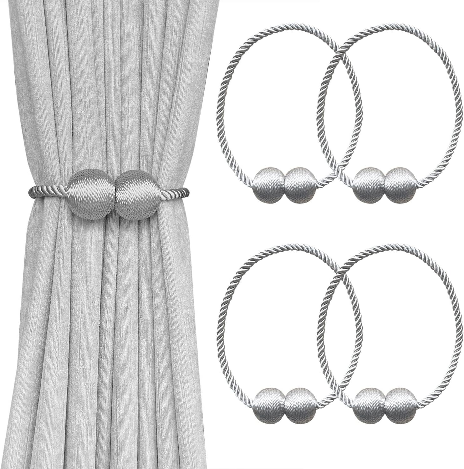Melaluxe 4 Pack Magnetic Curtain Holdbacks Grey