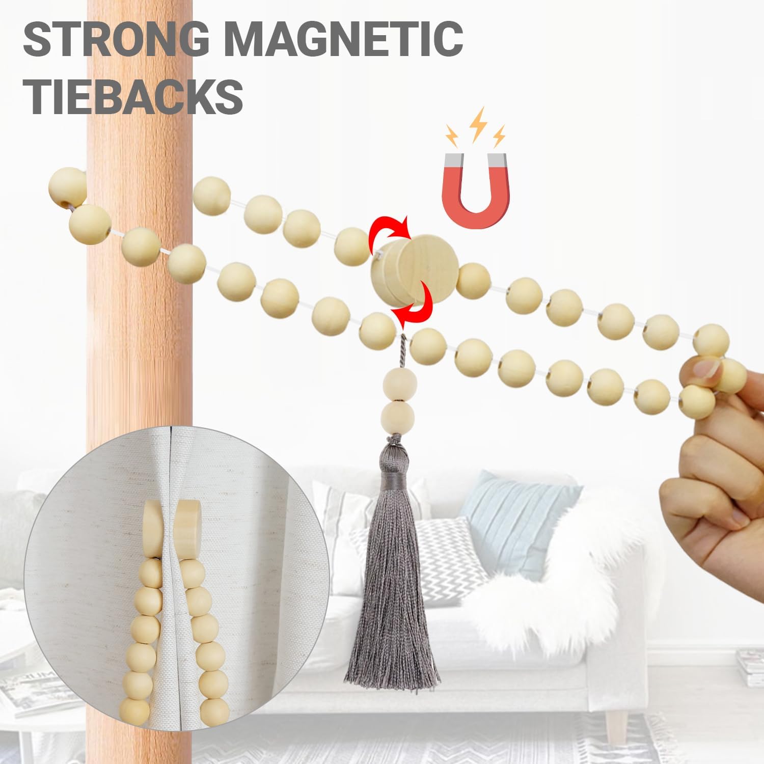 Magnetic Tassel Curtain Tiebacks - Set of 4 Grey