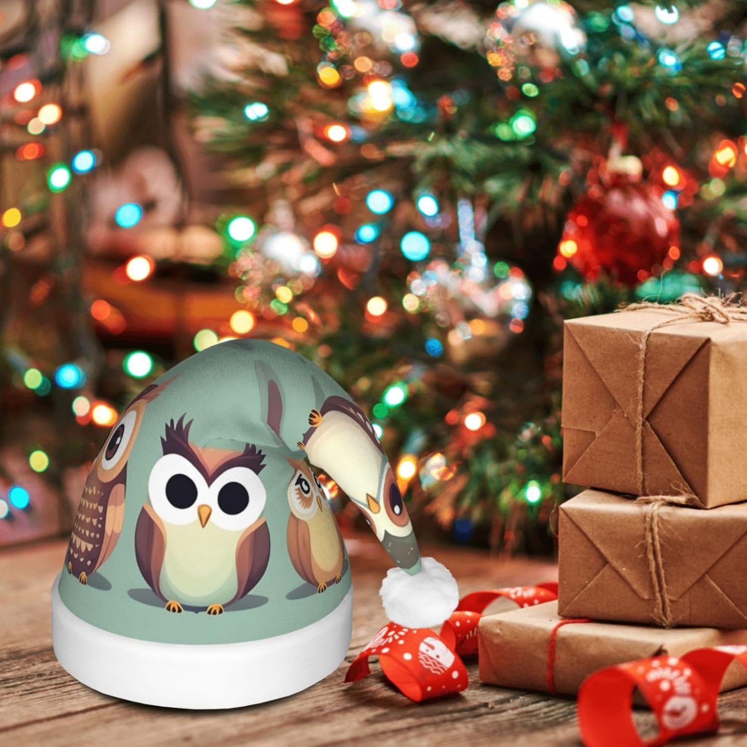 Qin Zheng Cartoon Owls LED Santa Hat for Christmas Party