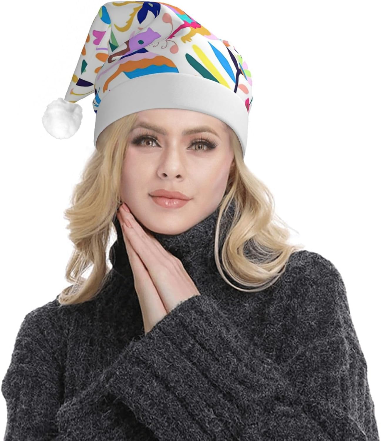 QINZHENG LED Christmas Santa Hat with Animal Print