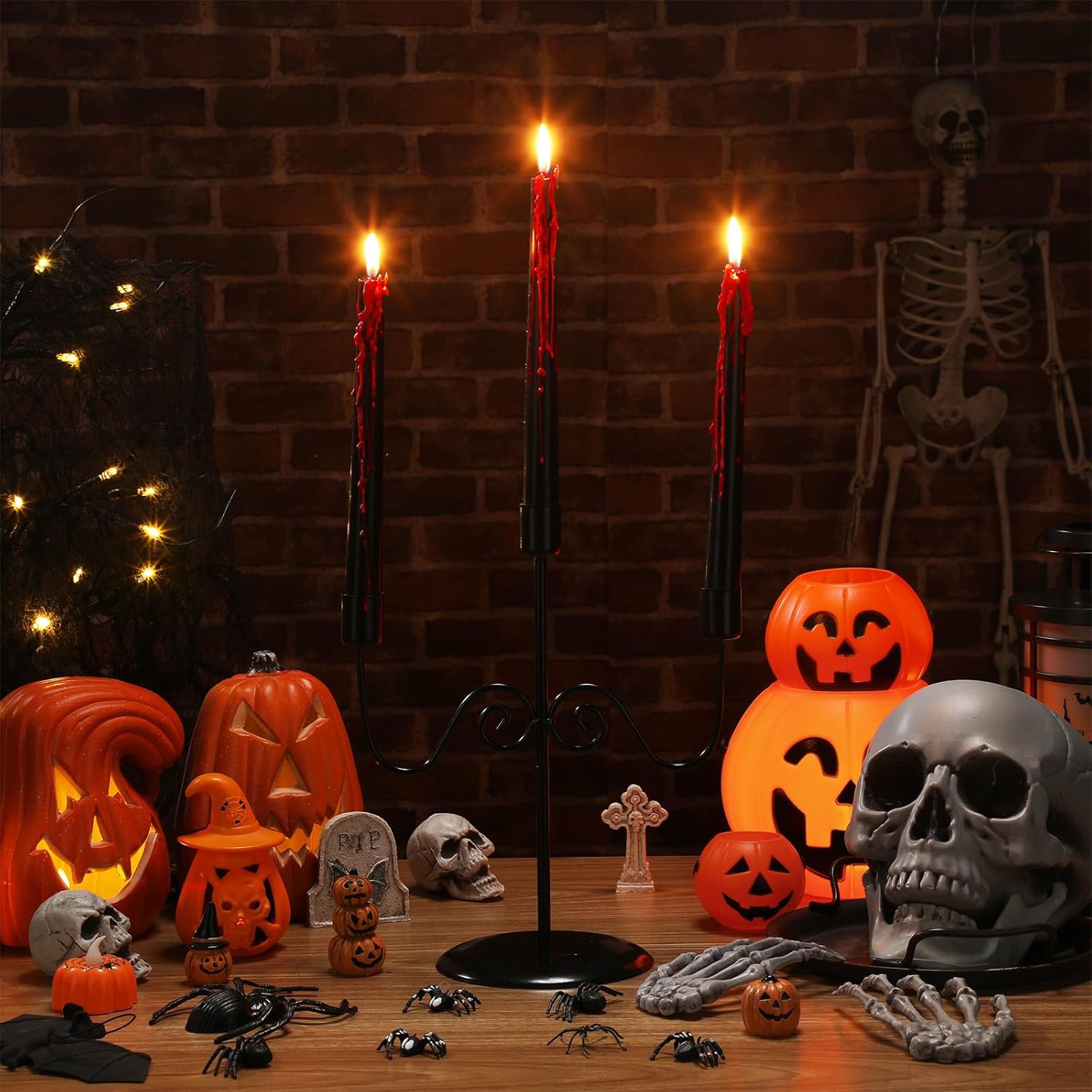 3 Arms Halloween Candelabra with 3 Bleeding Candles
