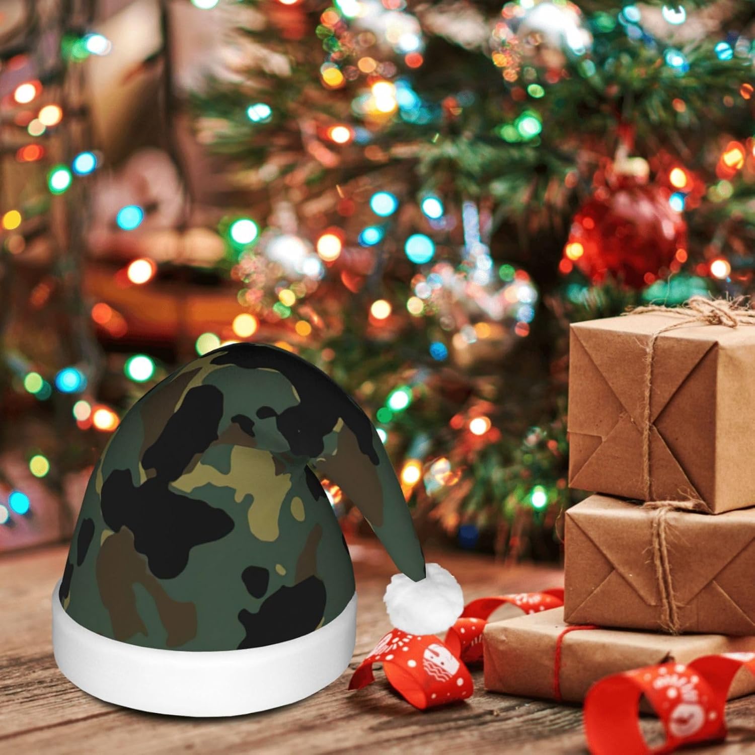 Camouflage Santa Hat Plush Light Up for Christmas Party