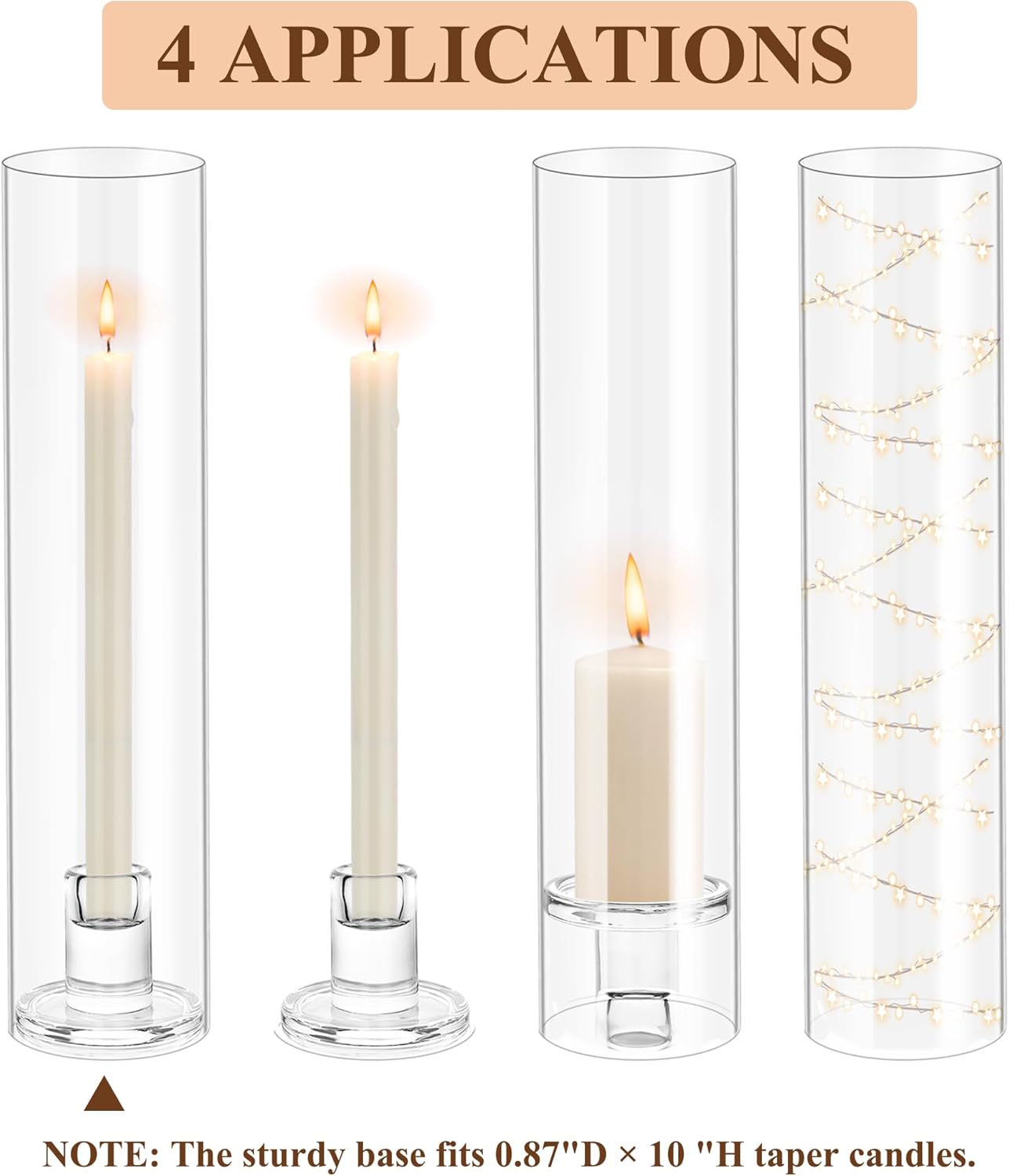 Vivirenoir Hurricane Candleholders 10 Pcs Glass Taper Candles