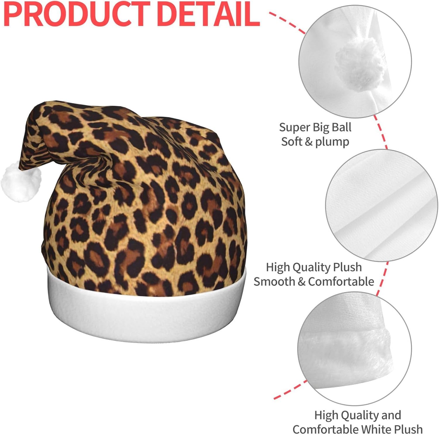 Leopard Patterned Light Up Christmas Santa Hat for Adults