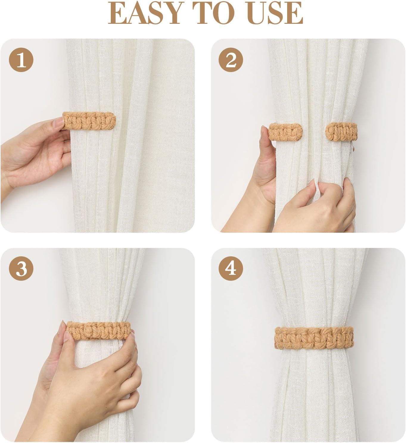 NICEEC 2 Pack Cotton Rope Curtain Tiebacks