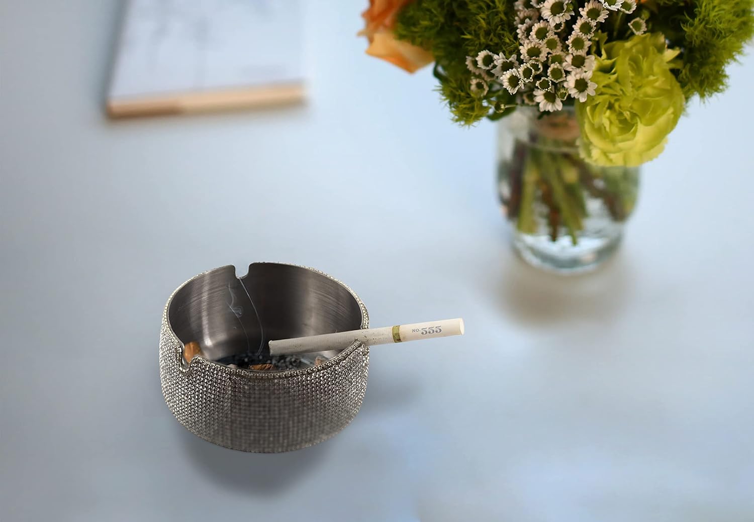 Silver Glitter Ashtray - Diamond Rhinestone Design