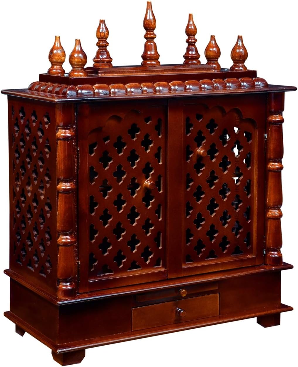 Craftlia Brown Wood Rustic Temple with Light Drawer and Shelf