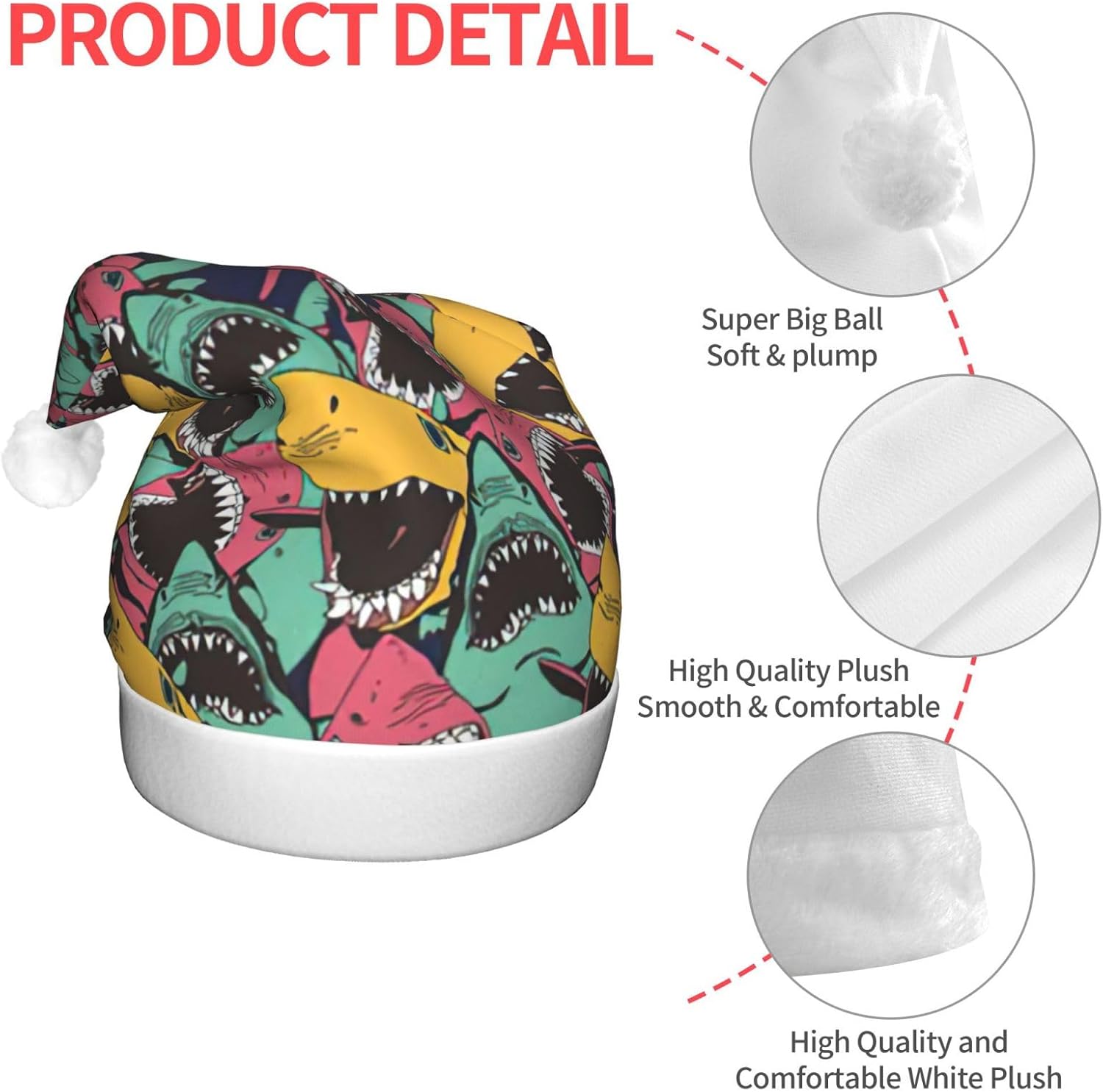 Shark Pattern Christmas Santa Plush Light Up Hat for Adults