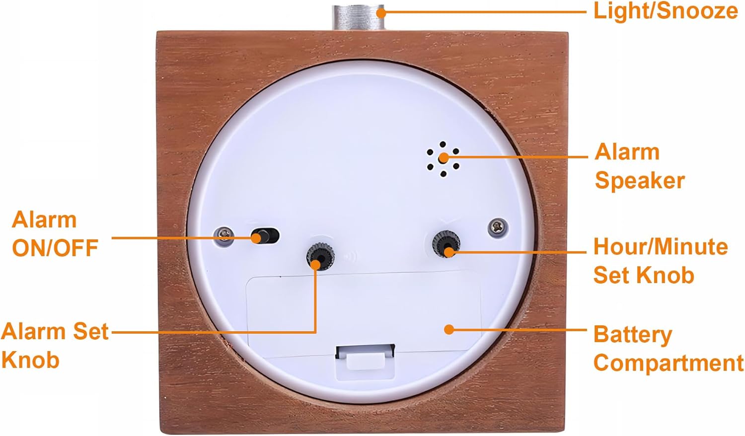 Lancoon Wooden Analog Alarm Clock with Night Light and Snooze Function