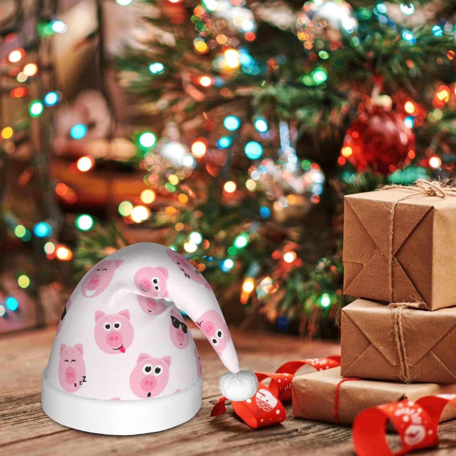 Funny Pink Pig Face Christmas Santa Hat Small Size