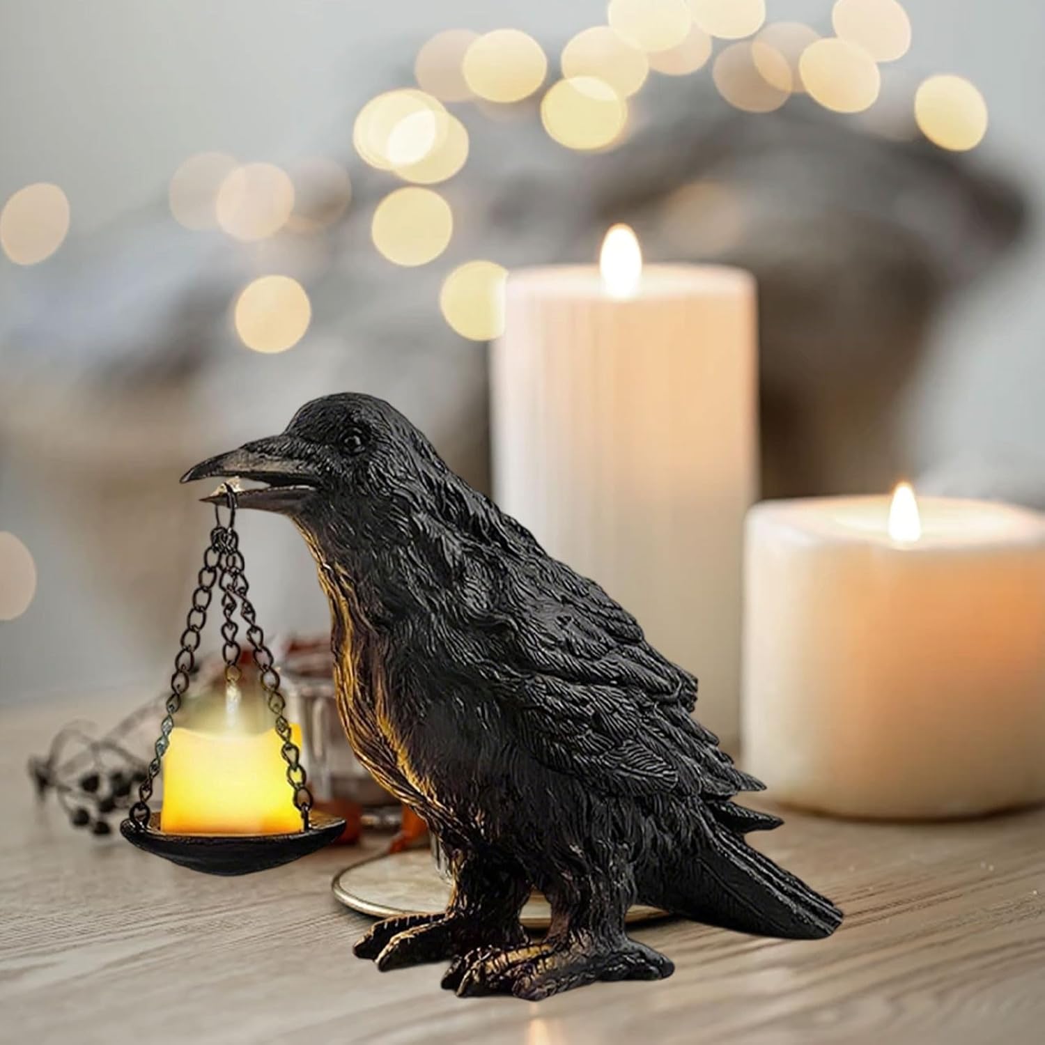 Gothic Crow Candle Holder Halloween Decor