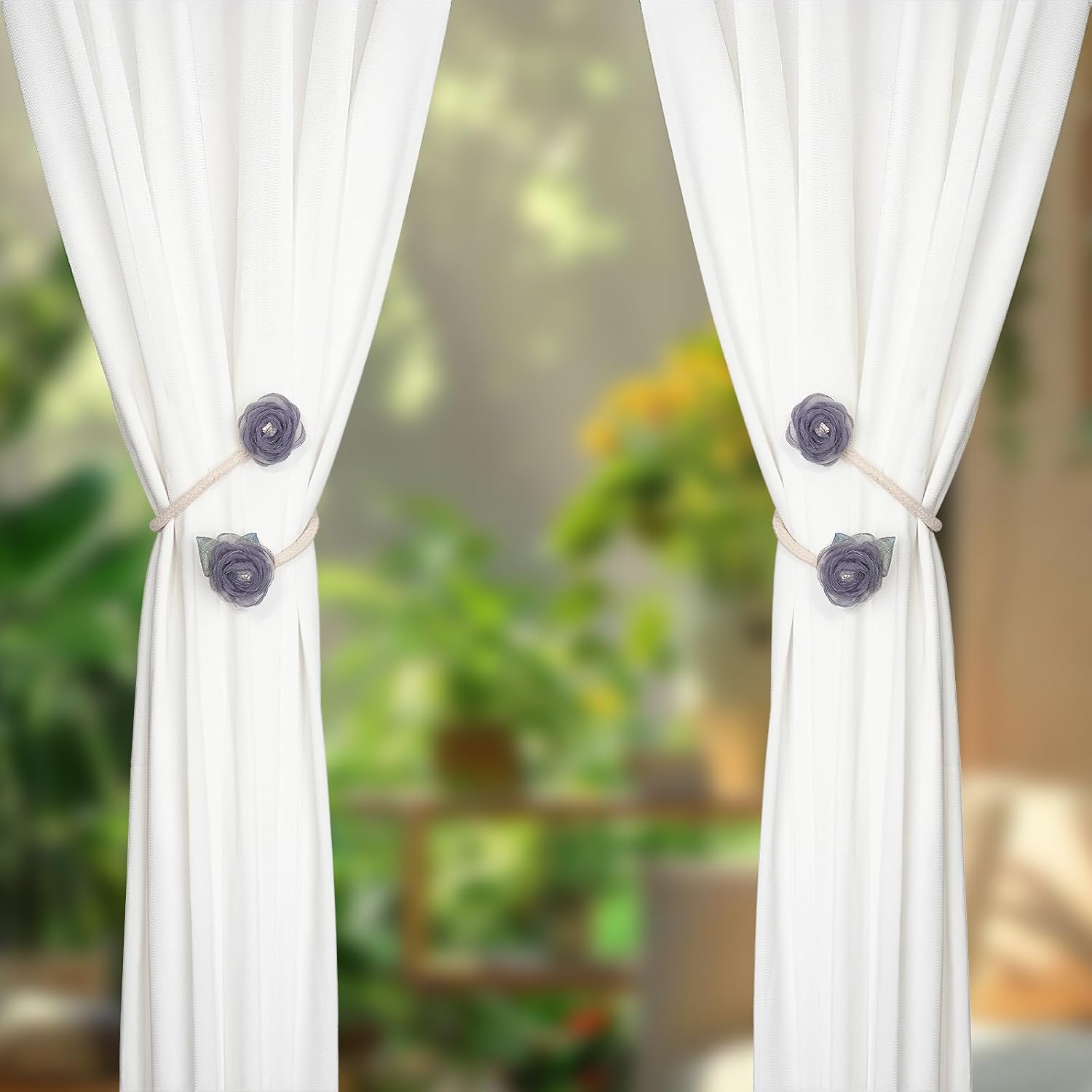 Handmade Artificial Rose Flower Curtain Holdbacks Gray