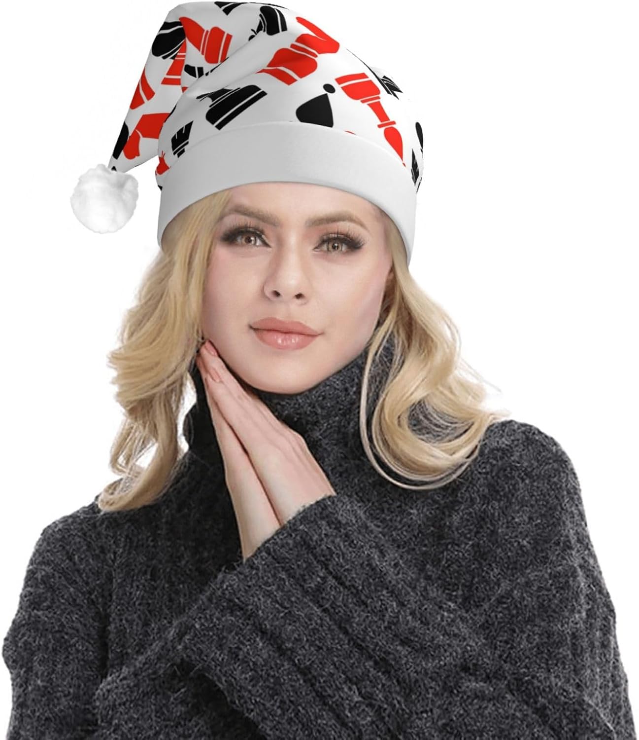 Chess Pattern Christmas Santa Hat Plush Light Up for Adults