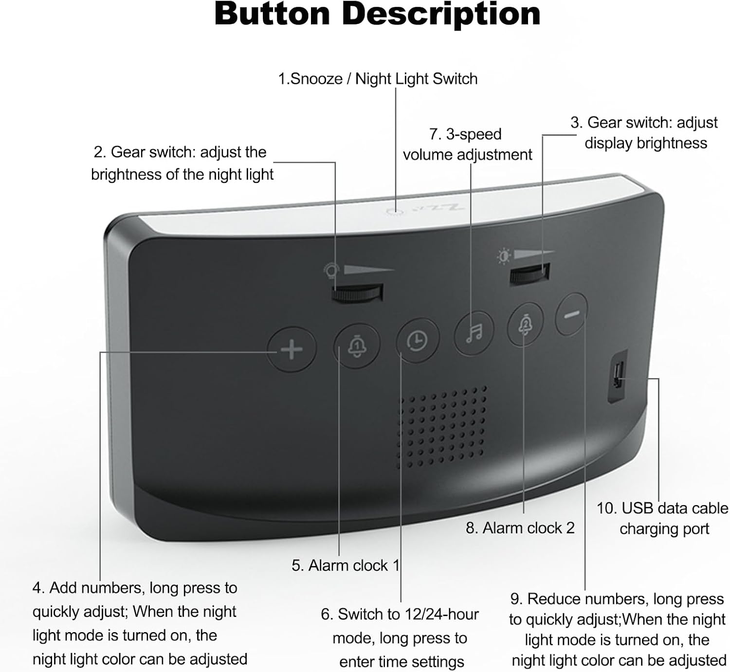 JUSTUP Table Digital Alarm Clock with Dual Alarm and Night Light