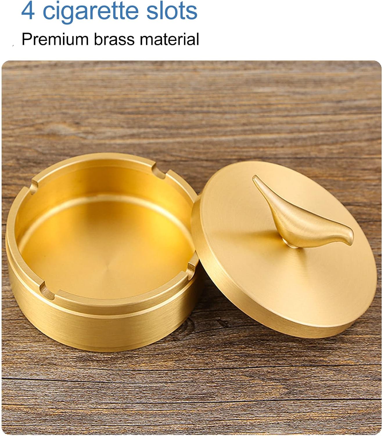 GLOGLOW Gold Ashtray with Lid 4 Slots Brass Decorative
