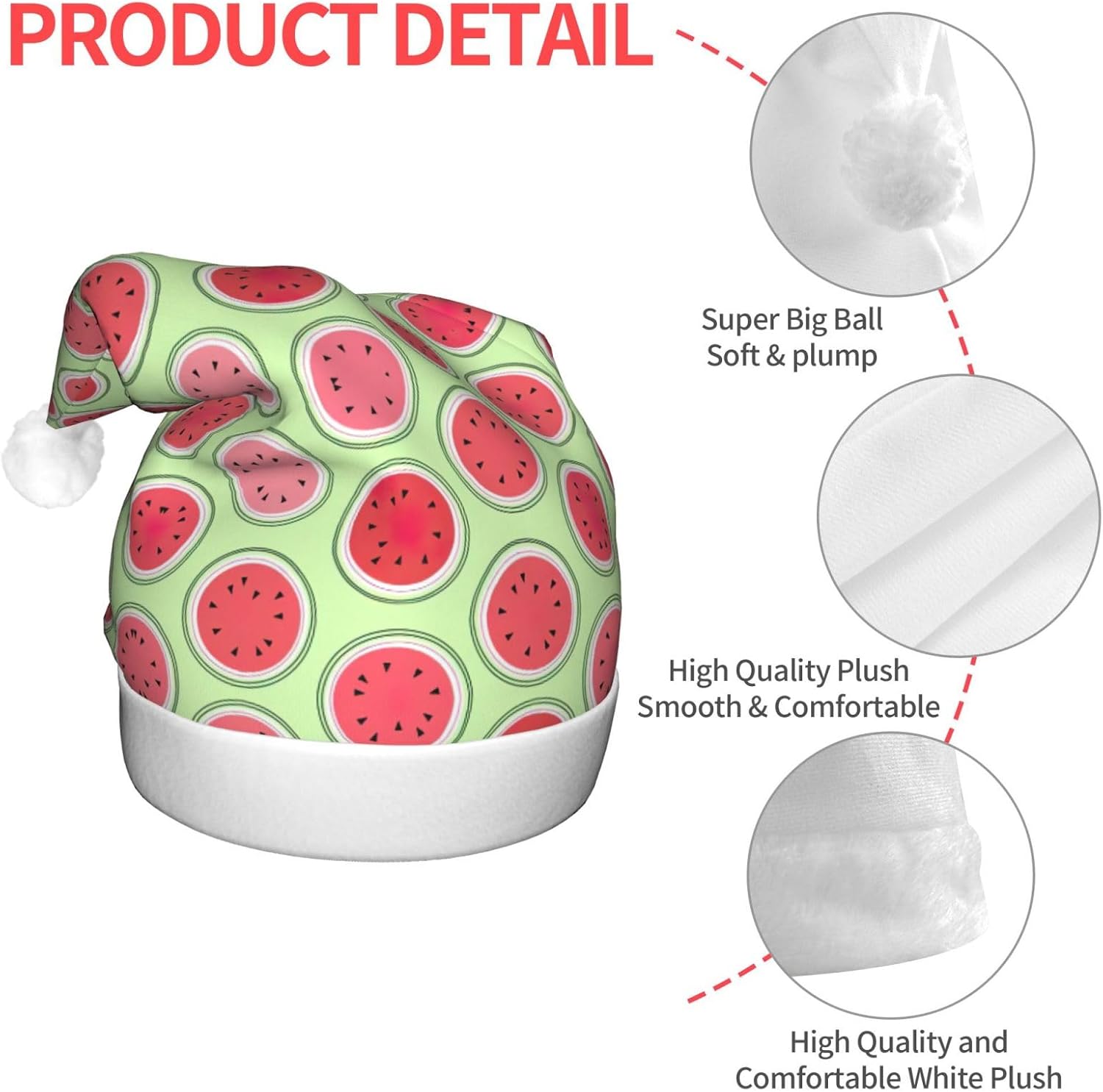 Watermelon Green Christmas Santa Hat Plush Light Up Adult Headwear