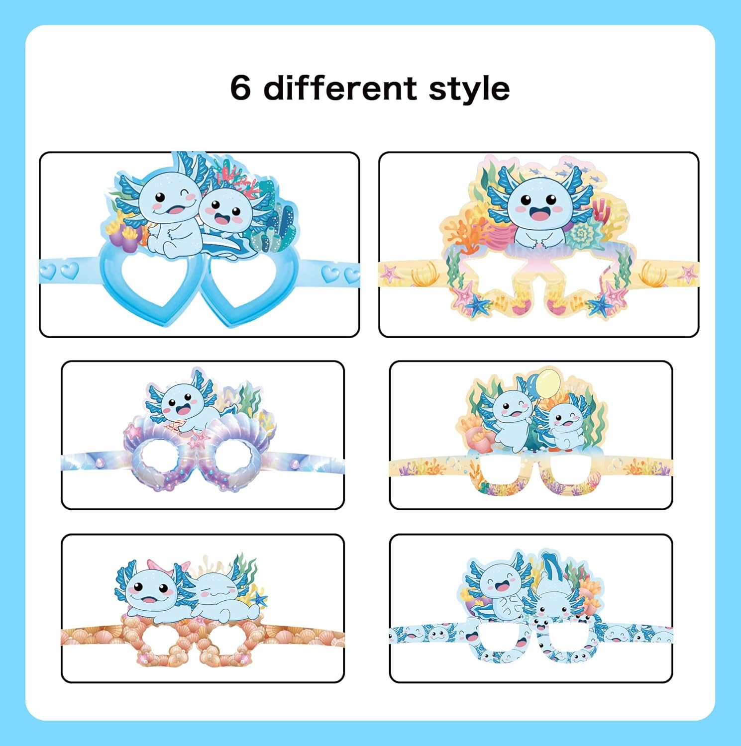 12 Pcs Blue Axolotl Party Eyewear for Birthday Decorations
