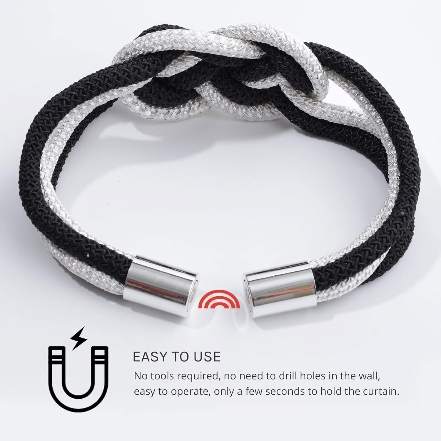 NICEEC Magnetic Curtain Tiebacks 2 Pack Black White