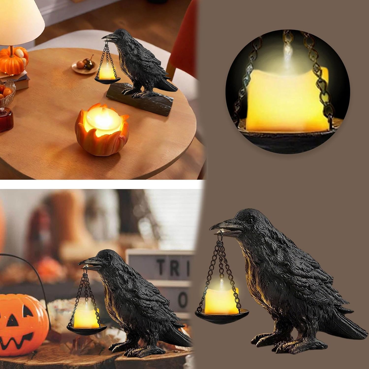 Gothic Crow Candle Holder Halloween Decor