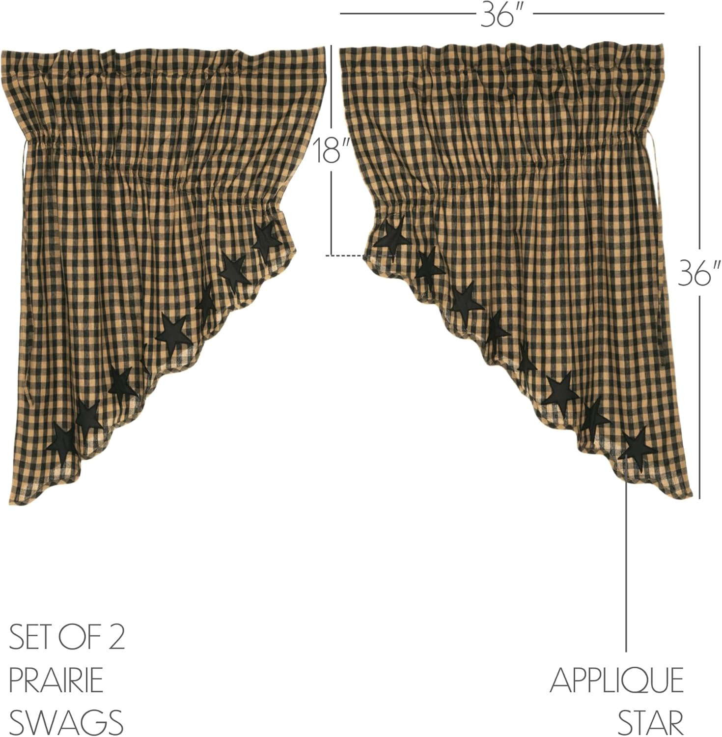 VHC Brands Star Cotton Prairie Swag Curtains Raven Black