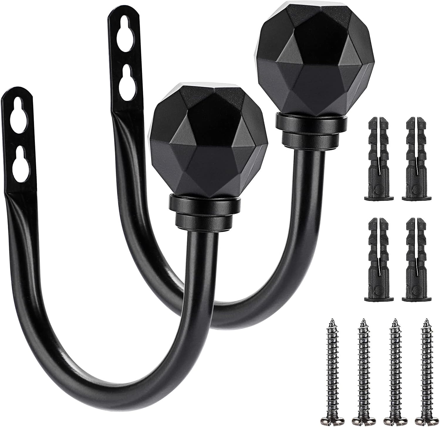 Sumnacon 2Pcs Metal Curtain Holdbacks - Black Wall Mount Holdbacks