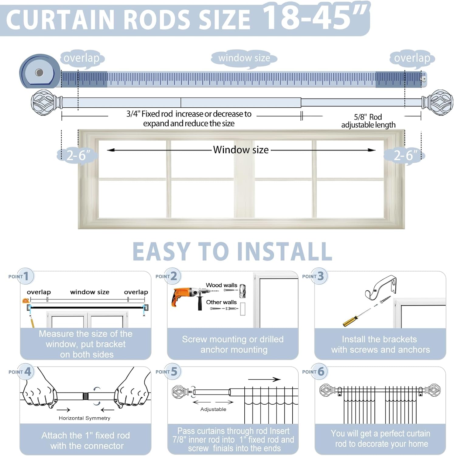 White Twisted Cage Finials Curtain Rod for Windows