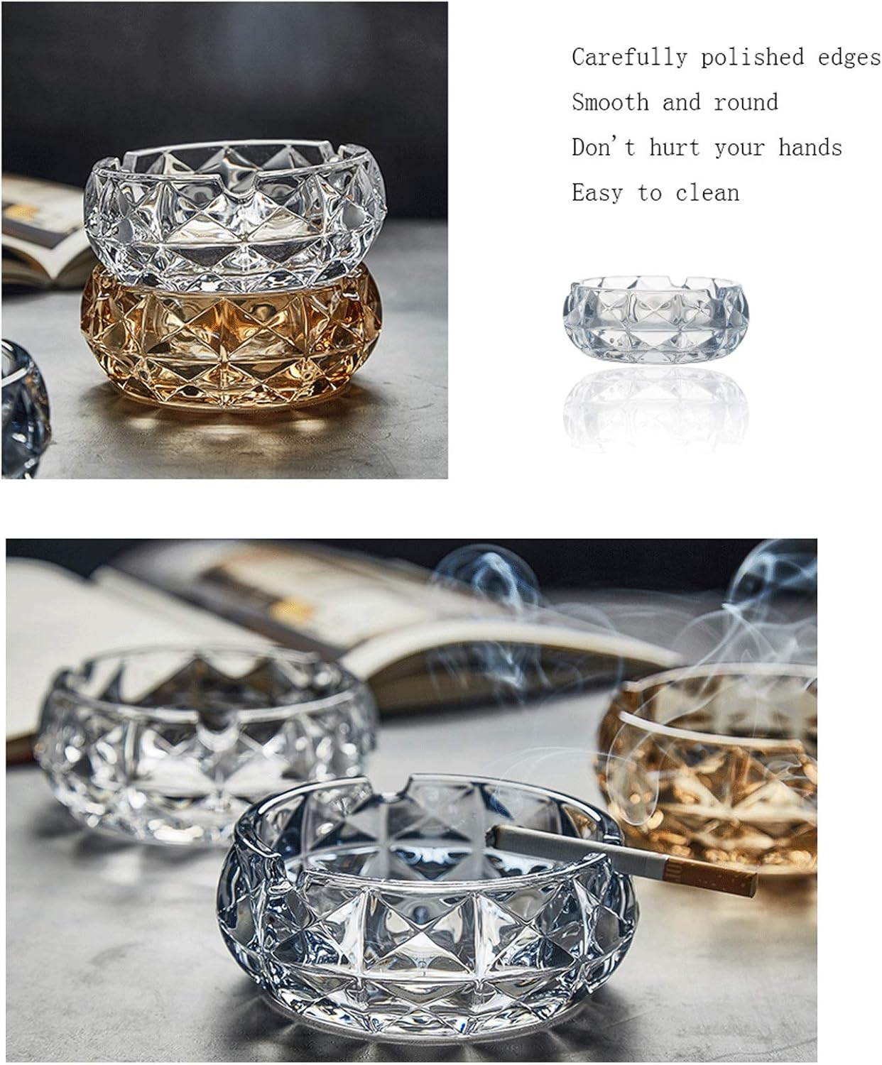 Transparent Crystal Ashtray Without Cover 46 Inch Large Capacity