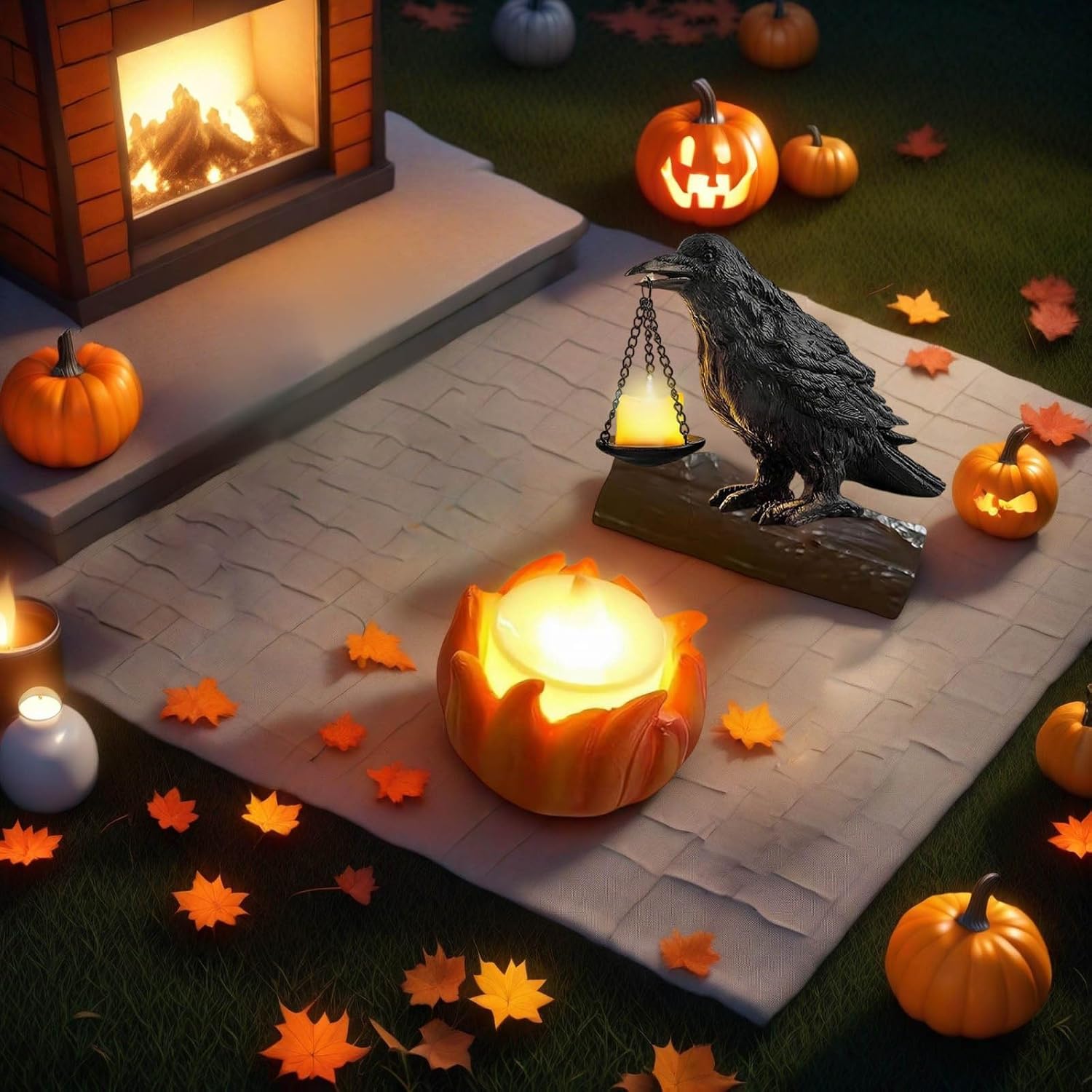 Gothic Crow Candle Holder Halloween Decor