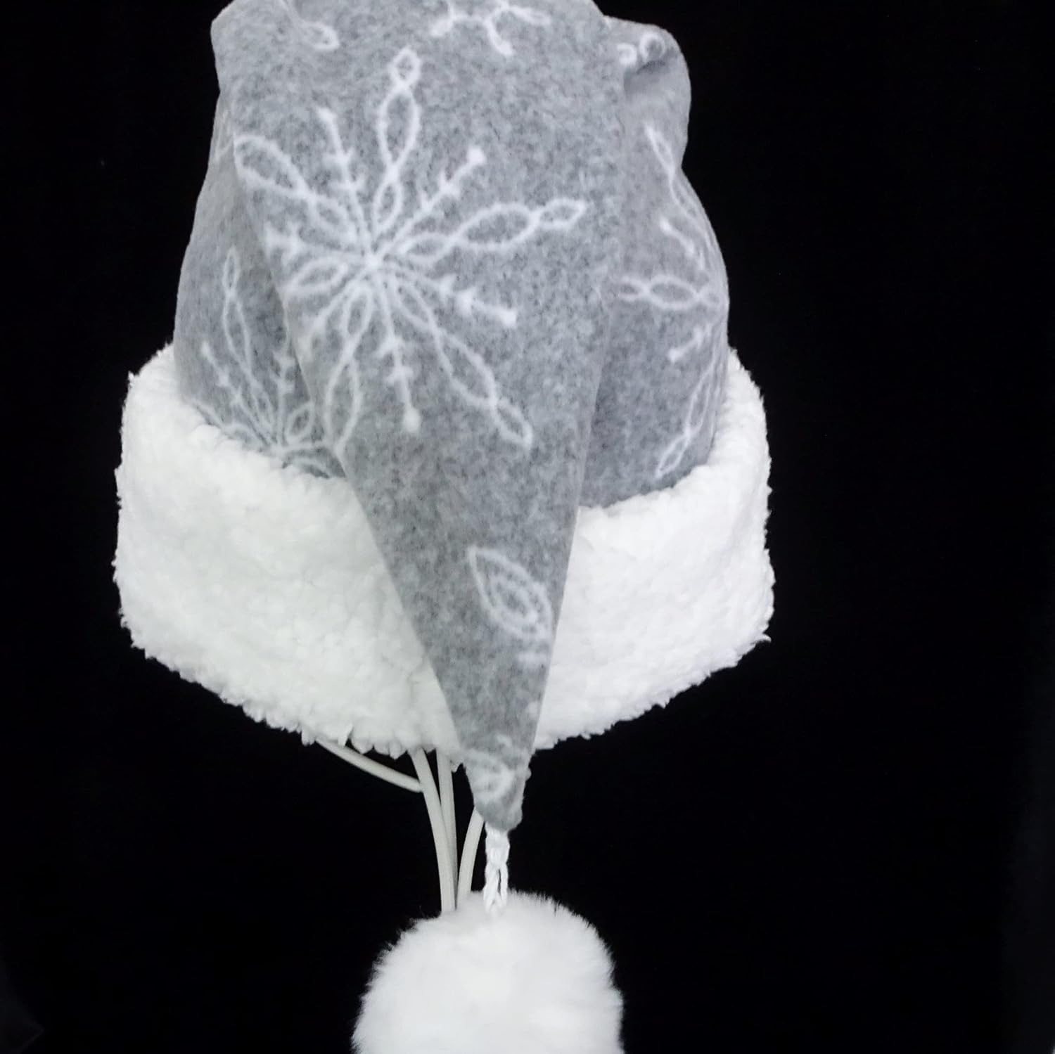 Gray White Snowflake Fleece Santa Hat Novelty Christmas Adult Hat