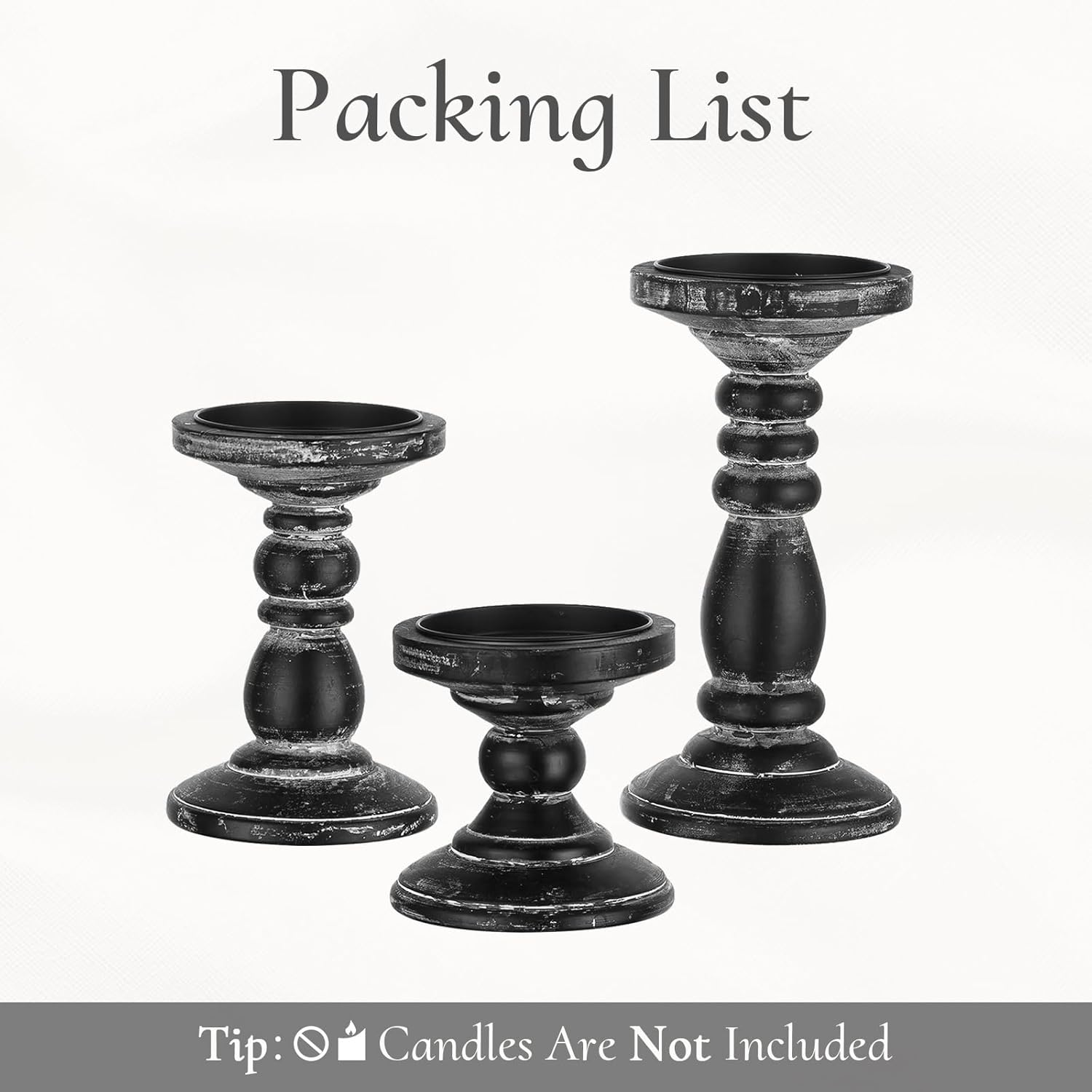 Inweder 3Pcs Rustic Black Candle Holders for Pillar Candles