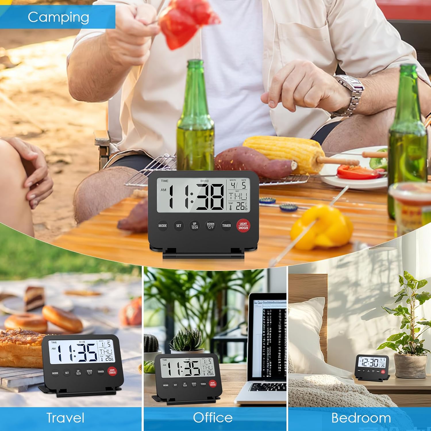 AMIR Digital Travel Alarm Clock with Calendar and Temperature