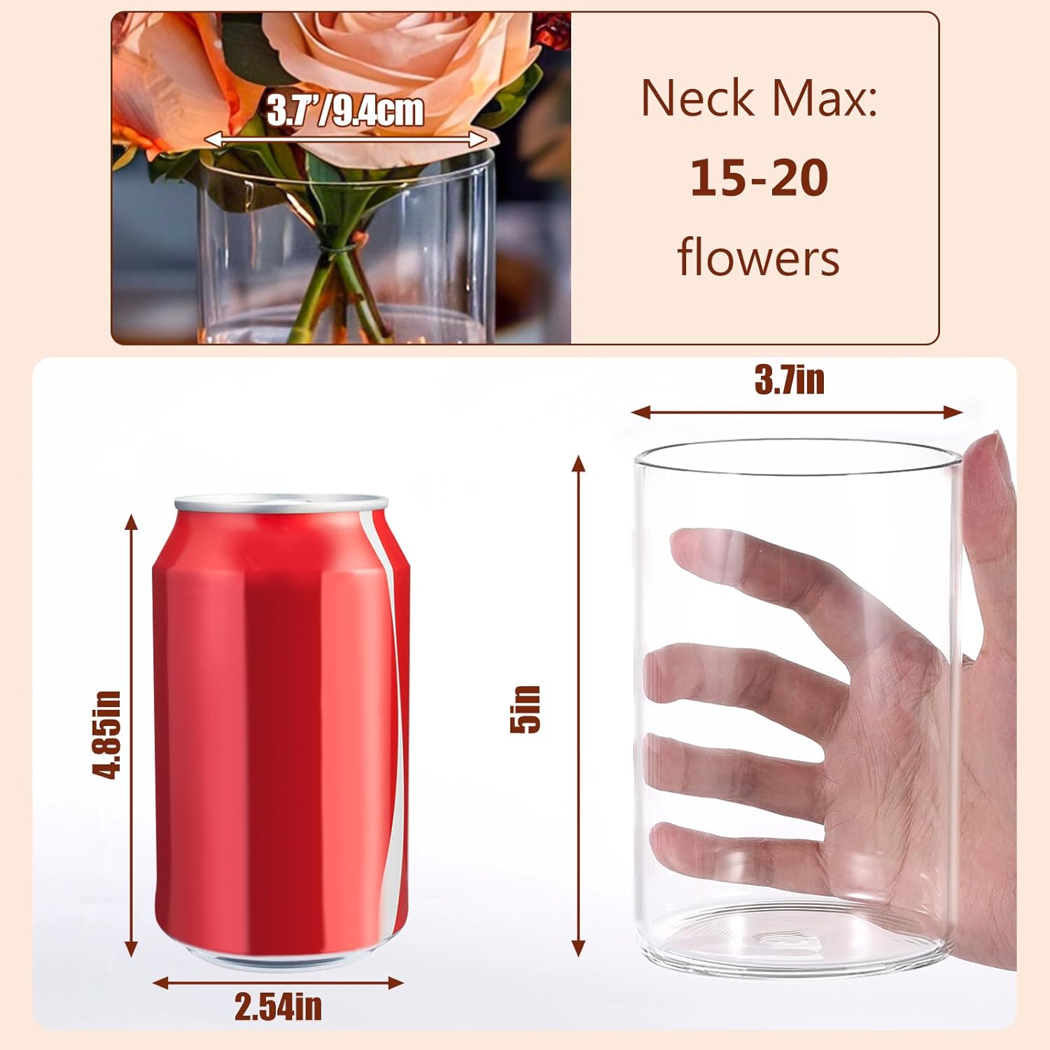 5 Inch Clear Cylinder Vases Set 12pcs for Centerpieces