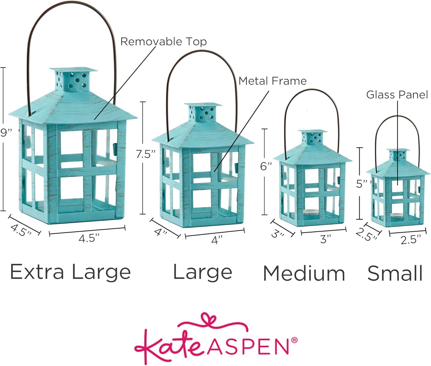 Kate Aspen Distressed Blue Mini Metal Lantern