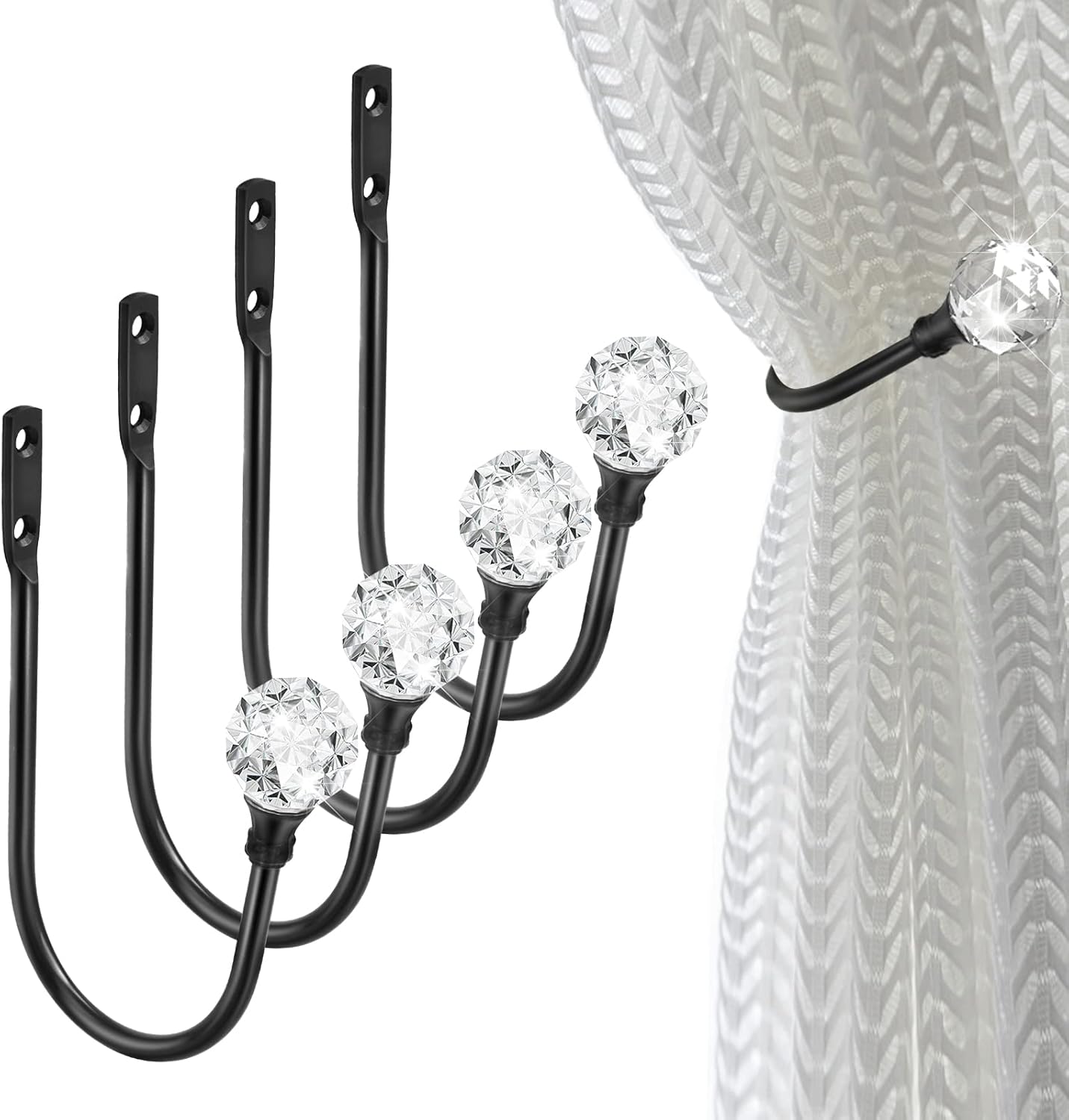 Crystal Curtain Holdbacks Black 4 Pack Heavy Duty