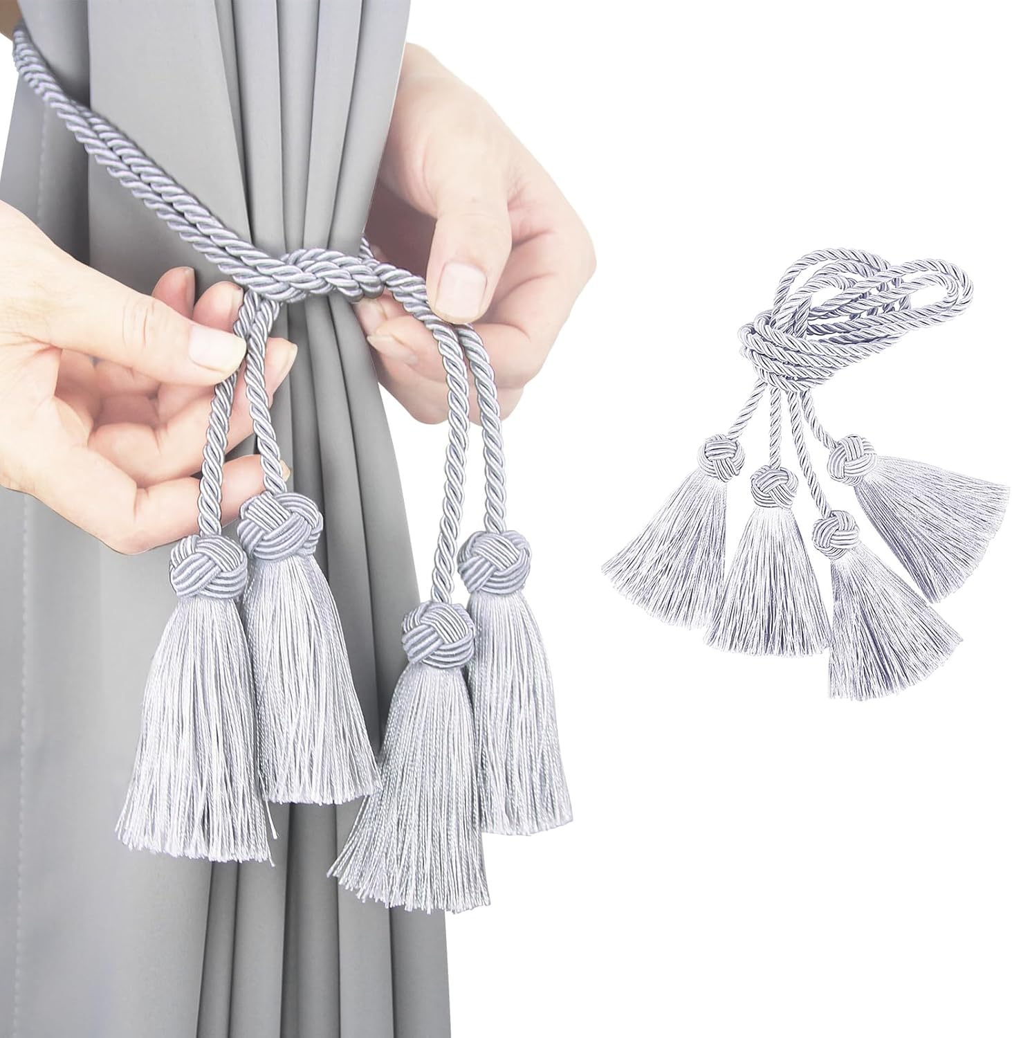 Elegant Curtain Tiebacks with Tassel Grey 2 Pack