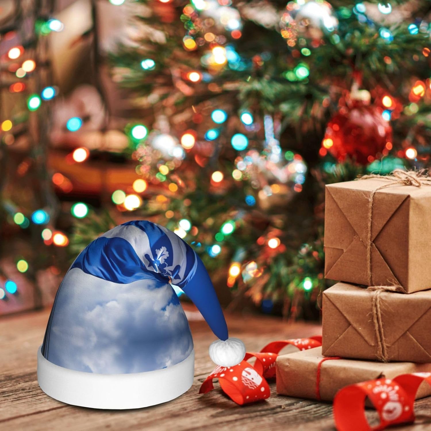 Blue Honduras Flag Santa Hat for Christmas Party Adult Plush