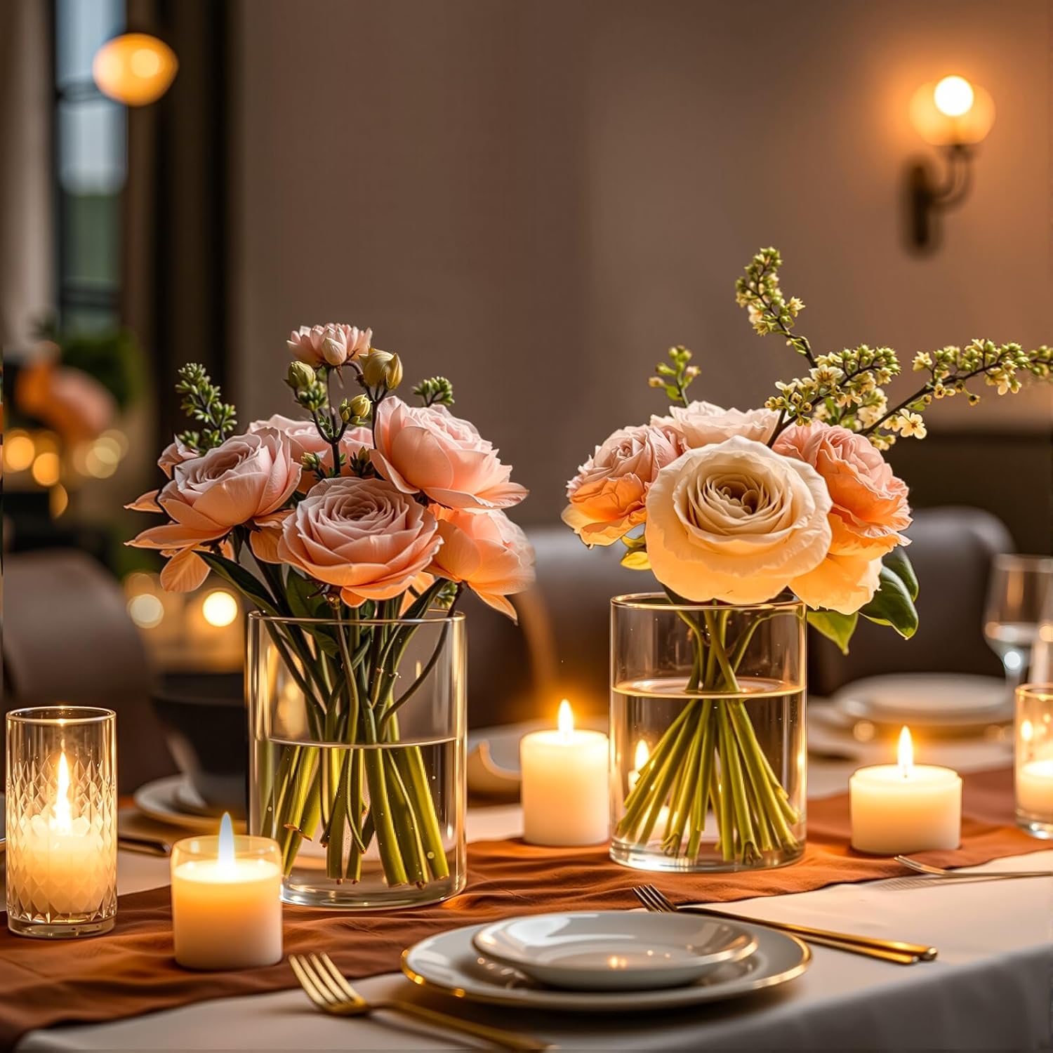 5 Inch Clear Cylinder Vases Set 12pcs for Centerpieces