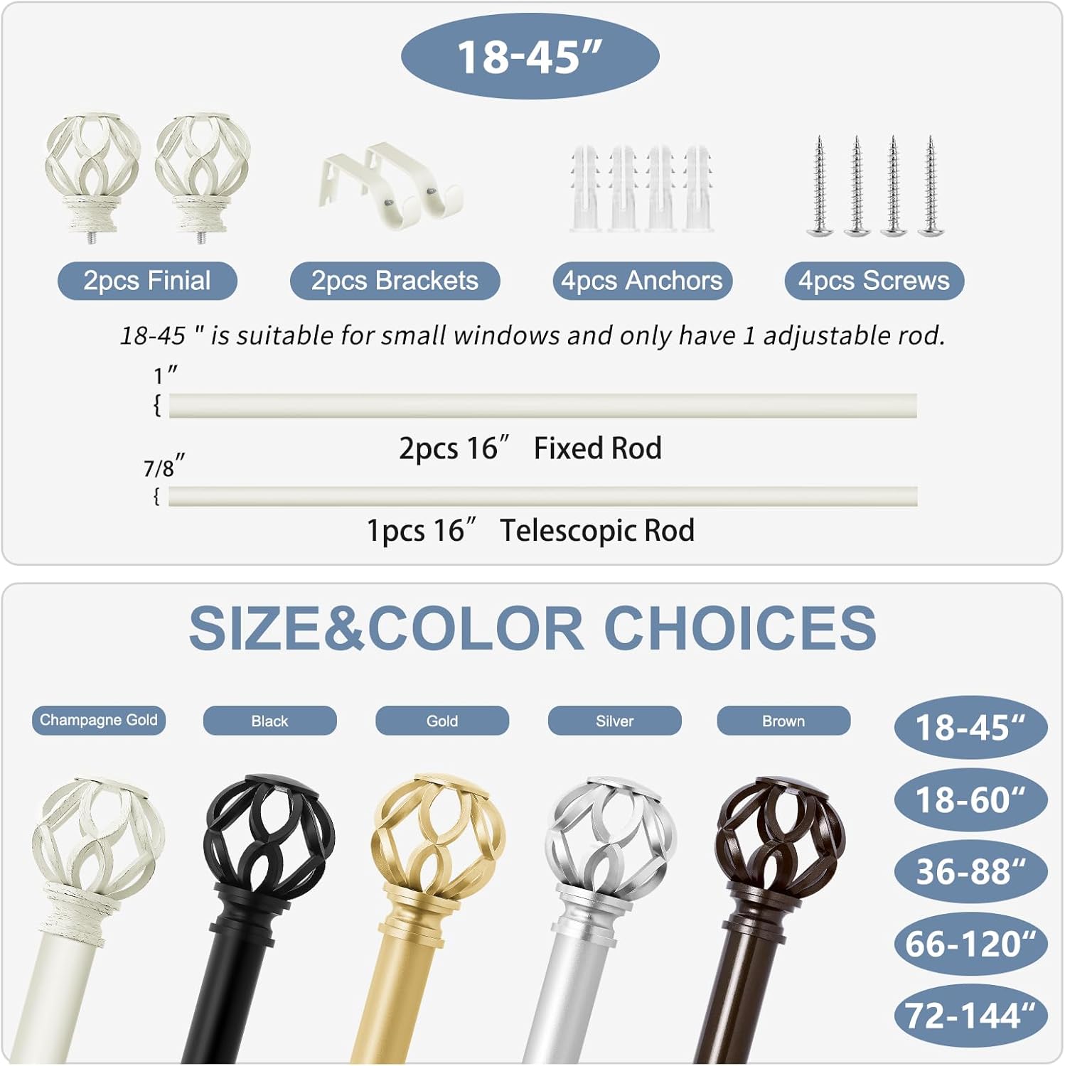 White Twisted Cage Finials Curtain Rod for Windows