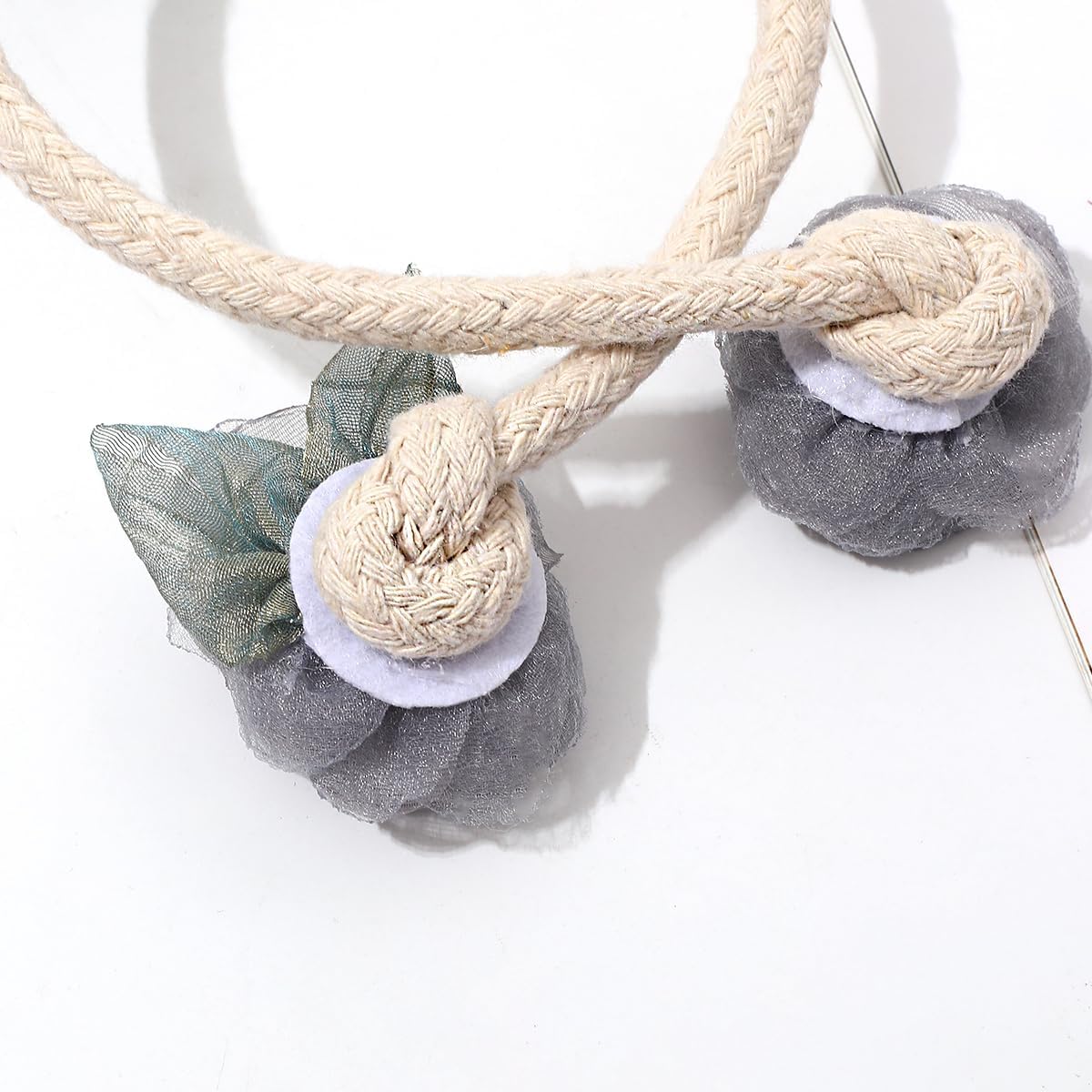 Handmade Artificial Rose Flower Curtain Holdbacks Gray