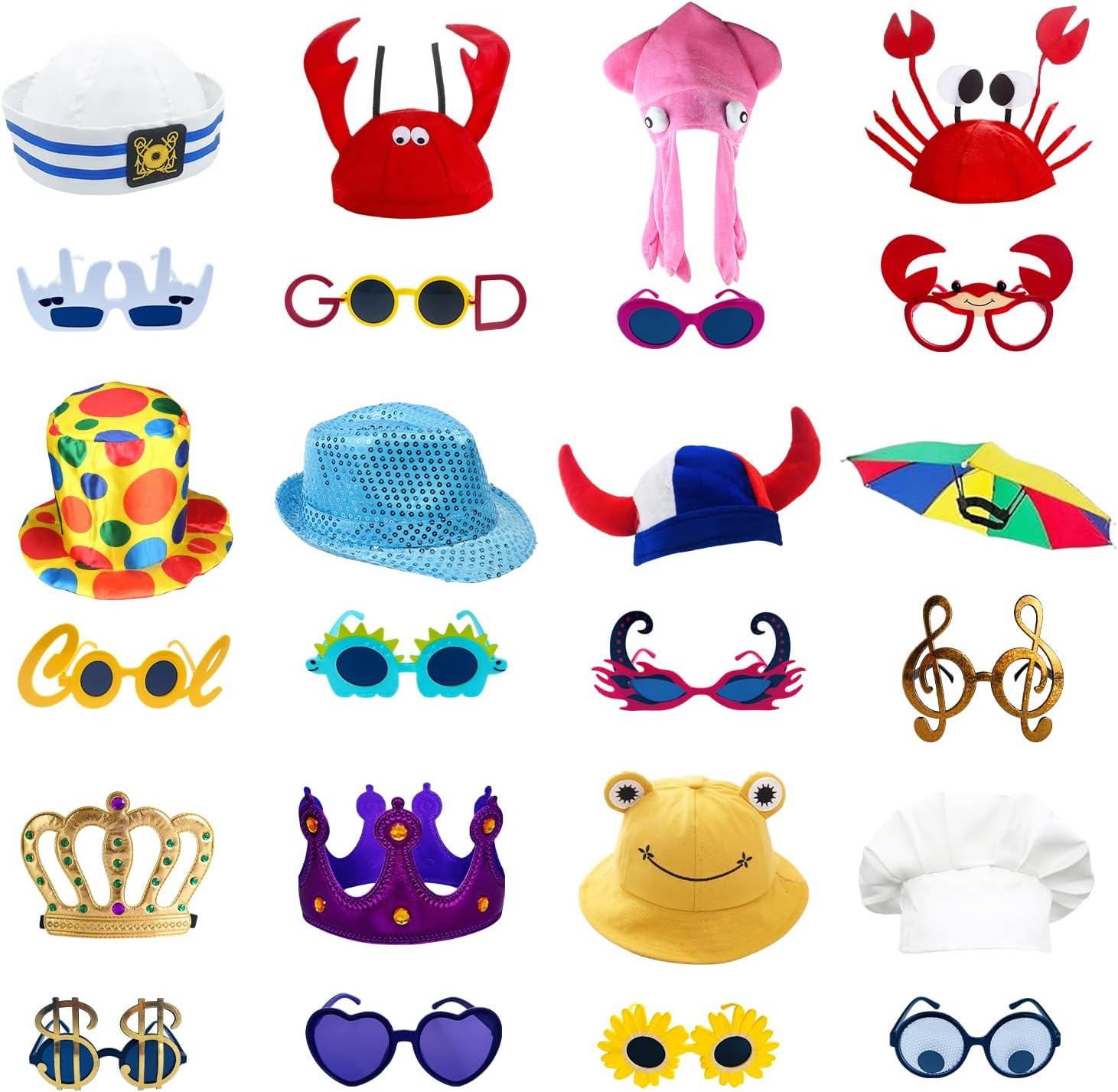 24 Funny Hats and Glasses Photo Booth Set