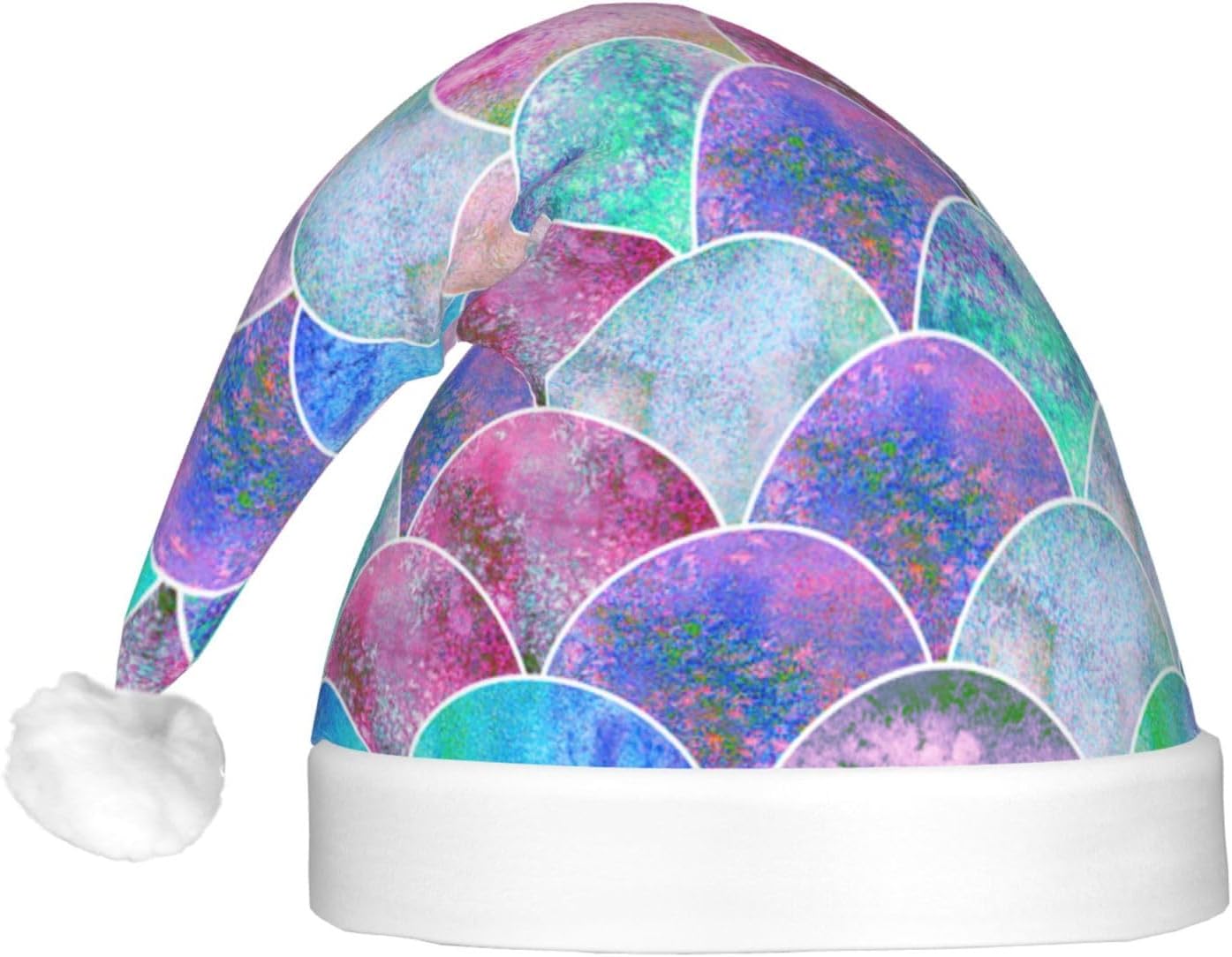 Fish Scale Ocean Print LED Santa Hat for Adults Christmas Party