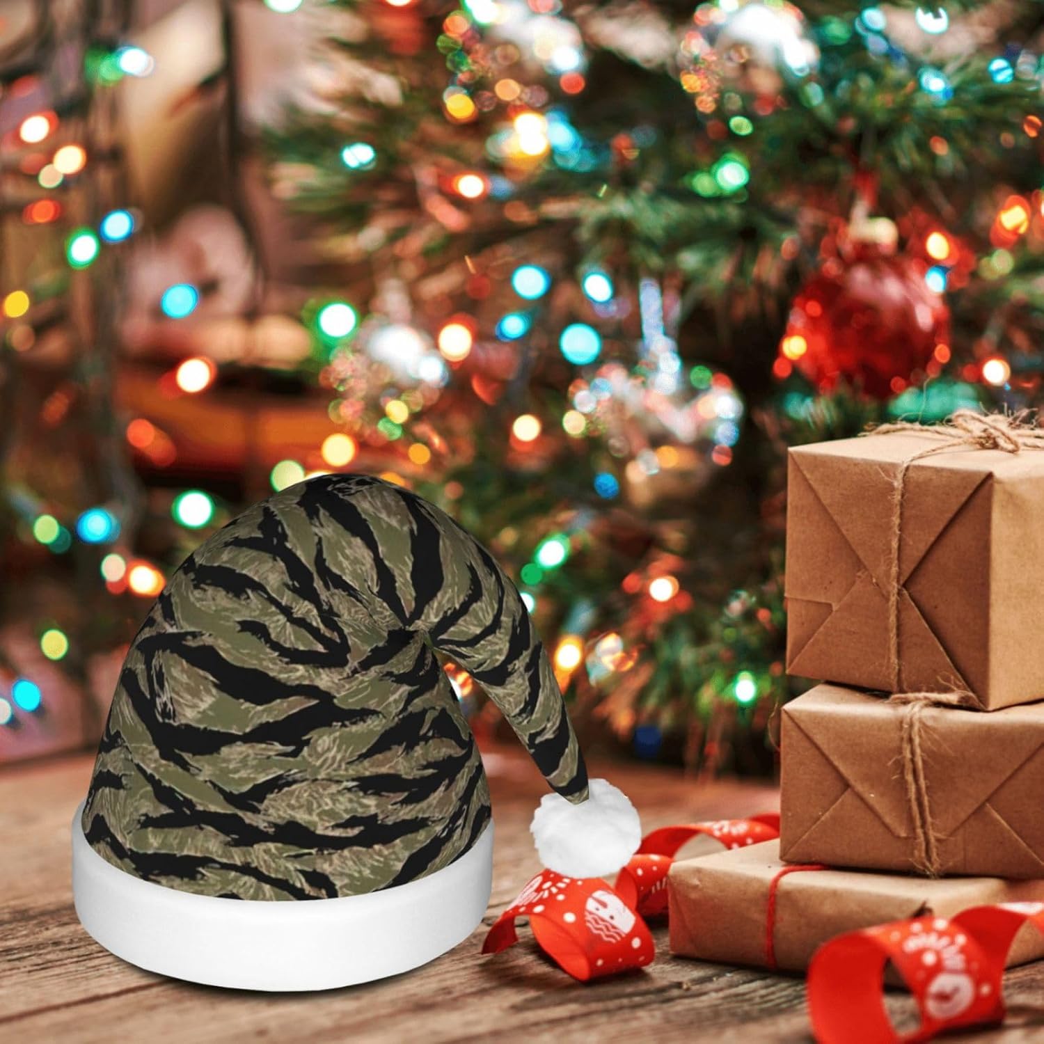 QINZHENG Tiger Stripe Camo Santa Hat with LED Lights