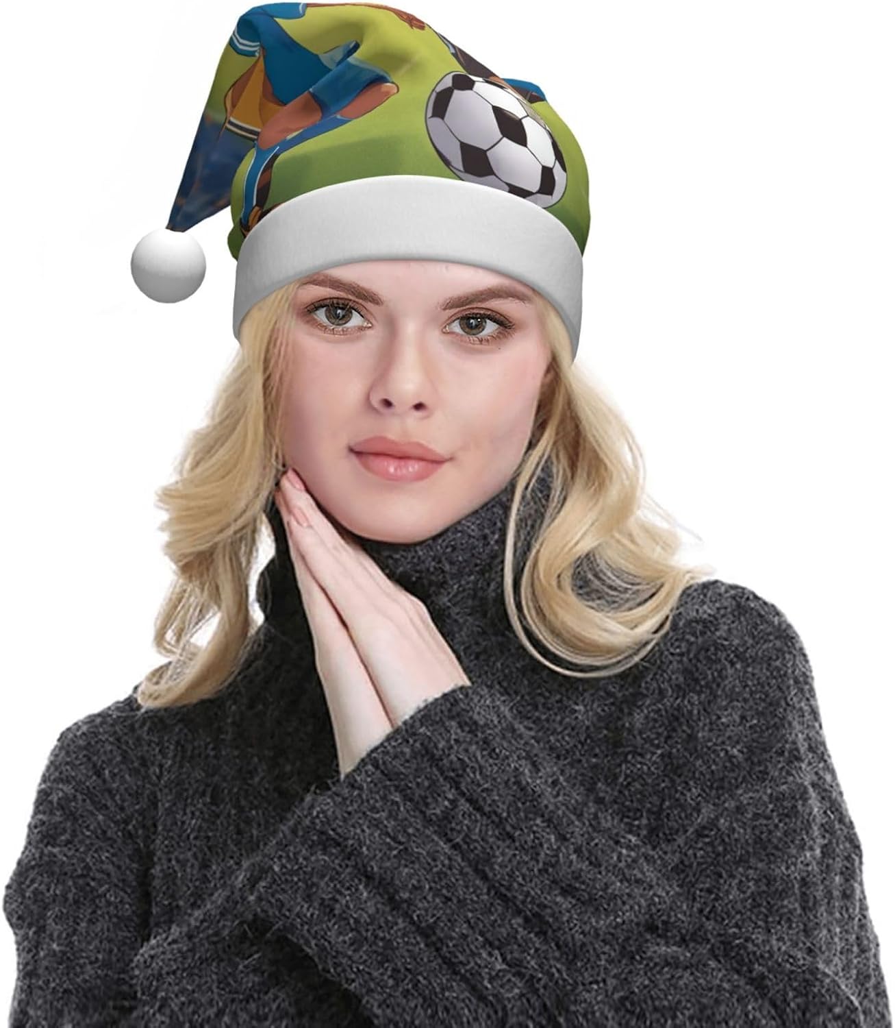 Personalized Santa Hat for Boys 03 Soccer Print Christmas Headwear