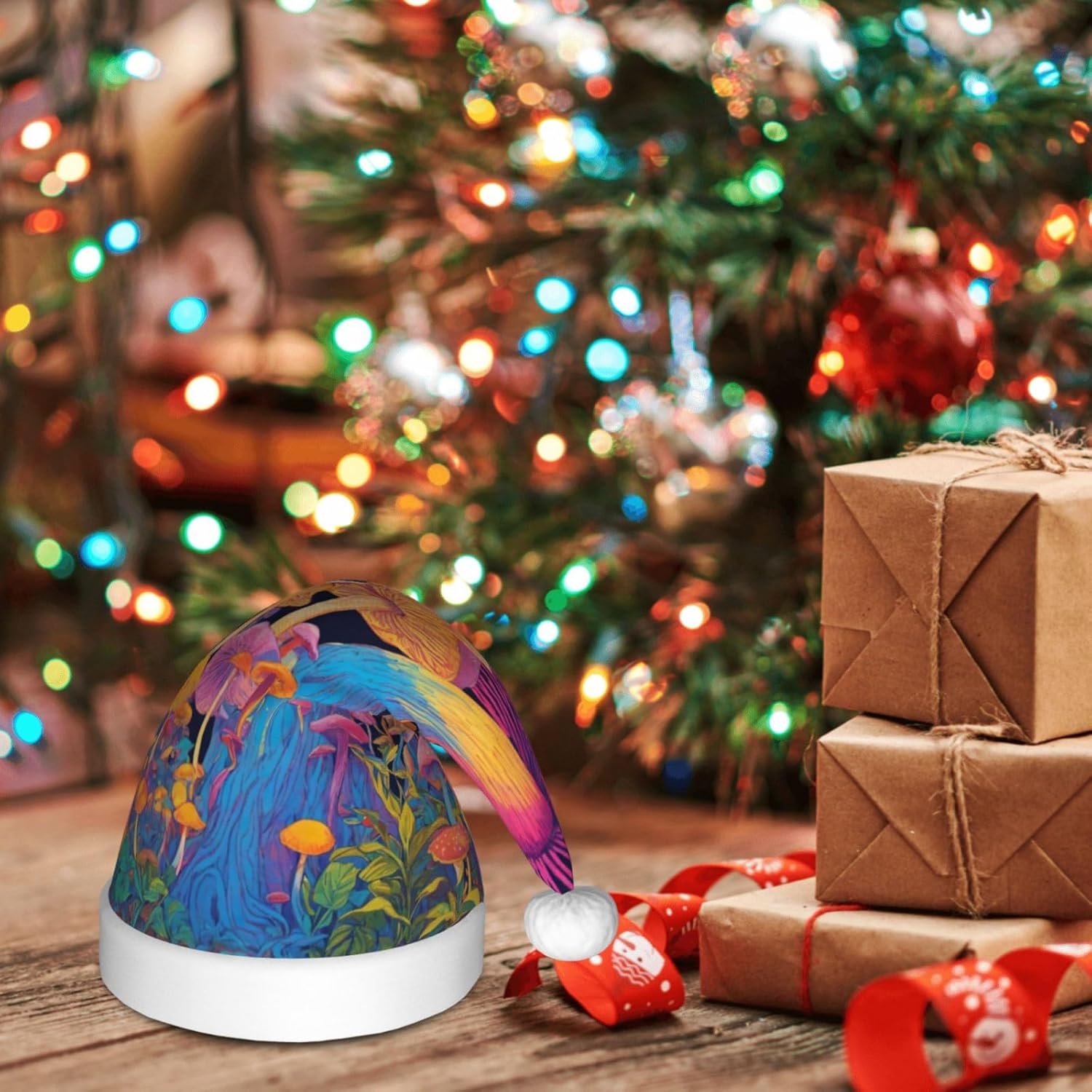 Mushroom Print Christmas Santa Hat Small Size