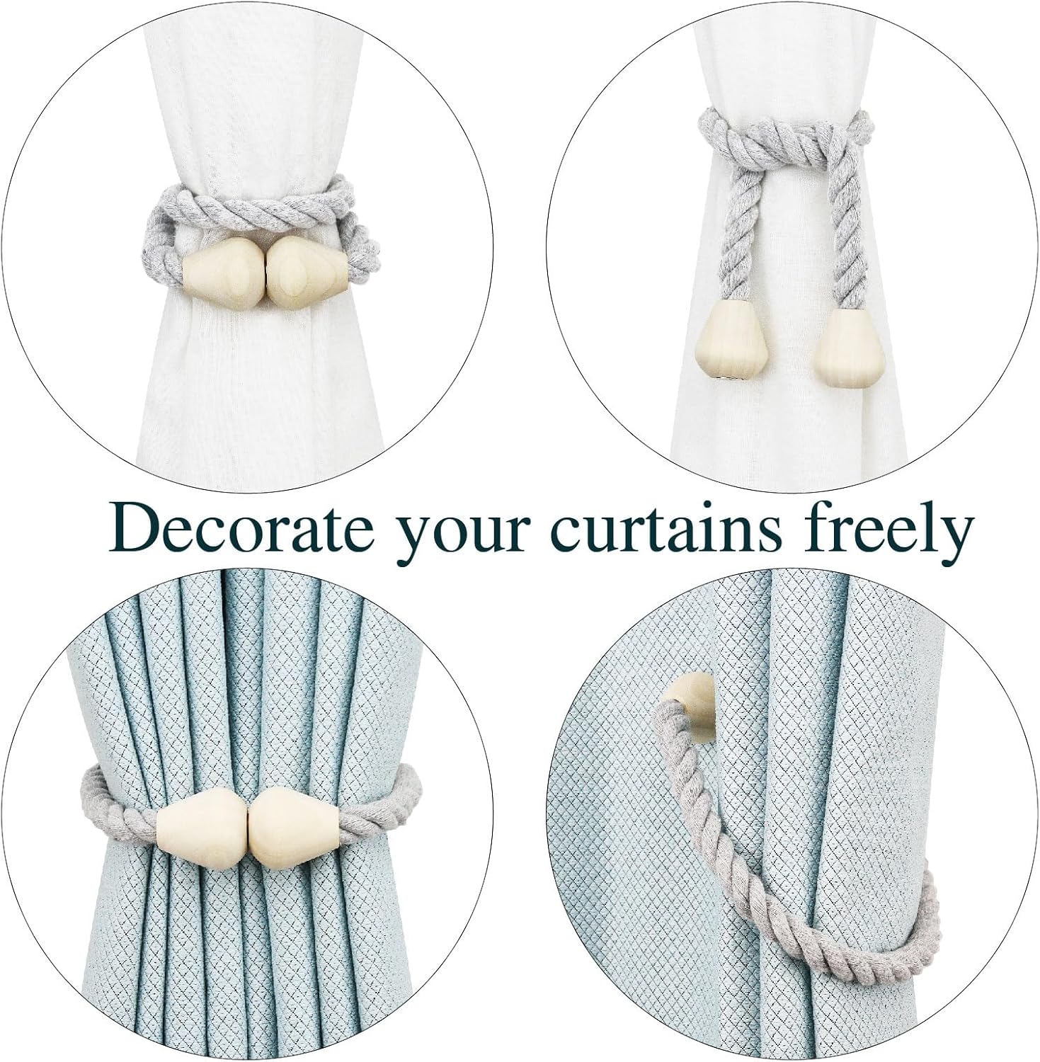 Magnetic Curtain Tiebacks 2 Pack Grey