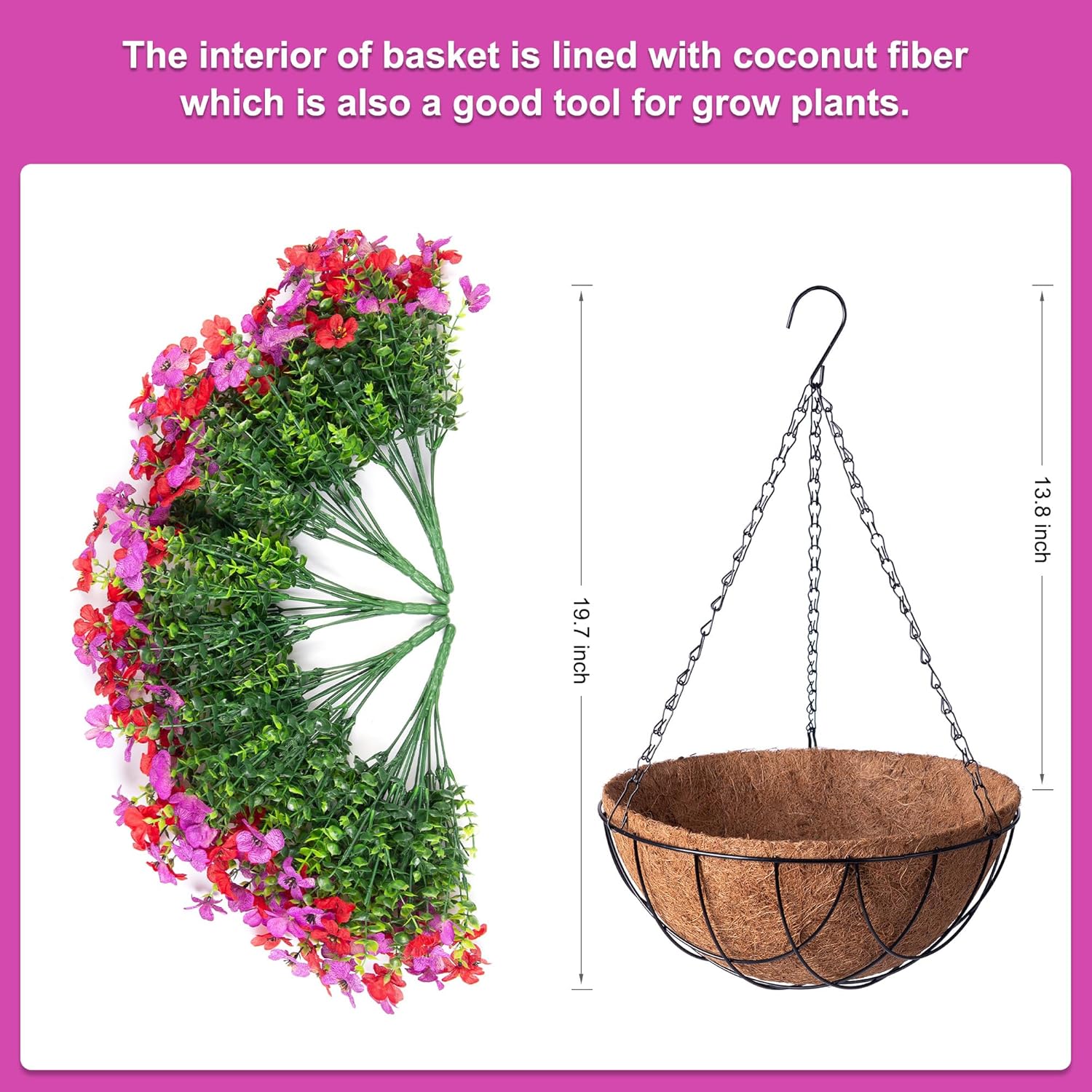 Artificial Silk Flower Hanging Basket with Daisy and Eucalyptus Leaves