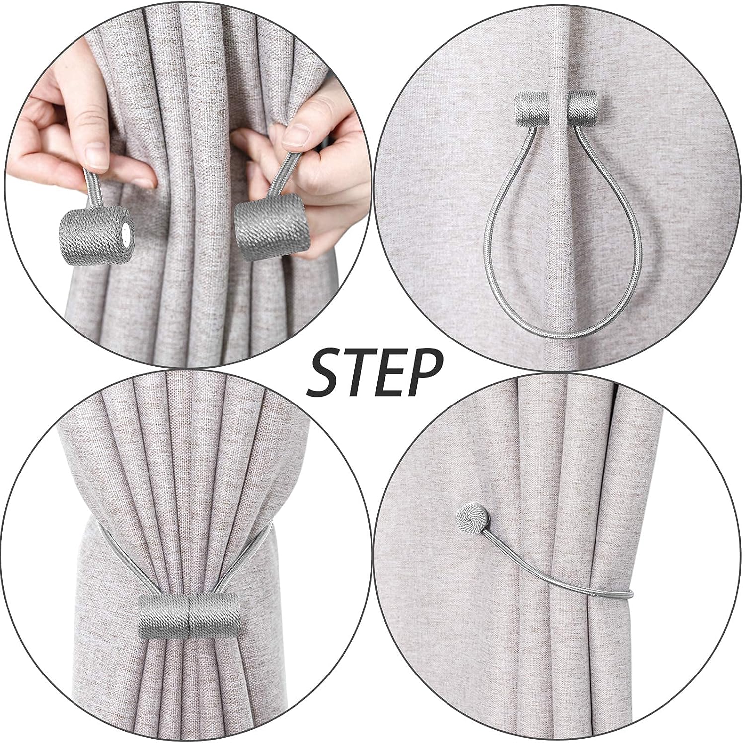 2 Pack Magnetic Curtain Holdbacks 16 Inch Grey