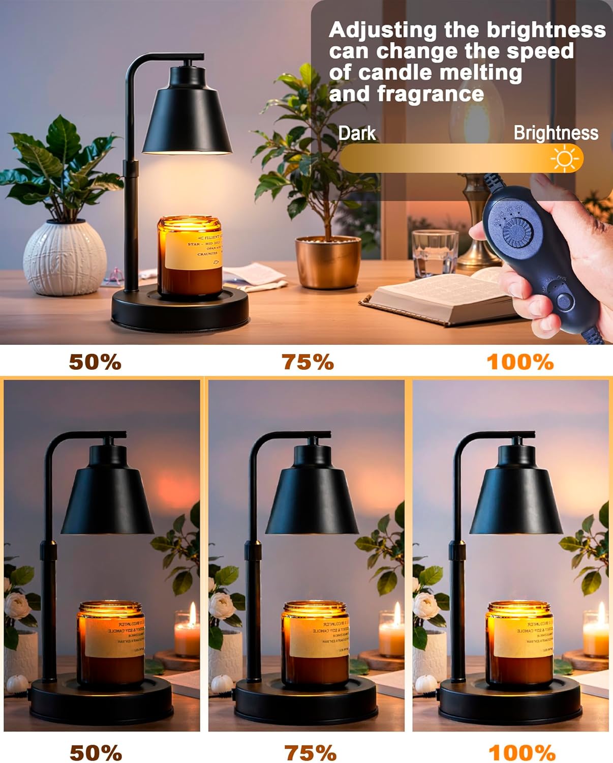 Candle Warmer Lamp with Timer - Adjustable Brightness and Height 2 Free Bulbs Included