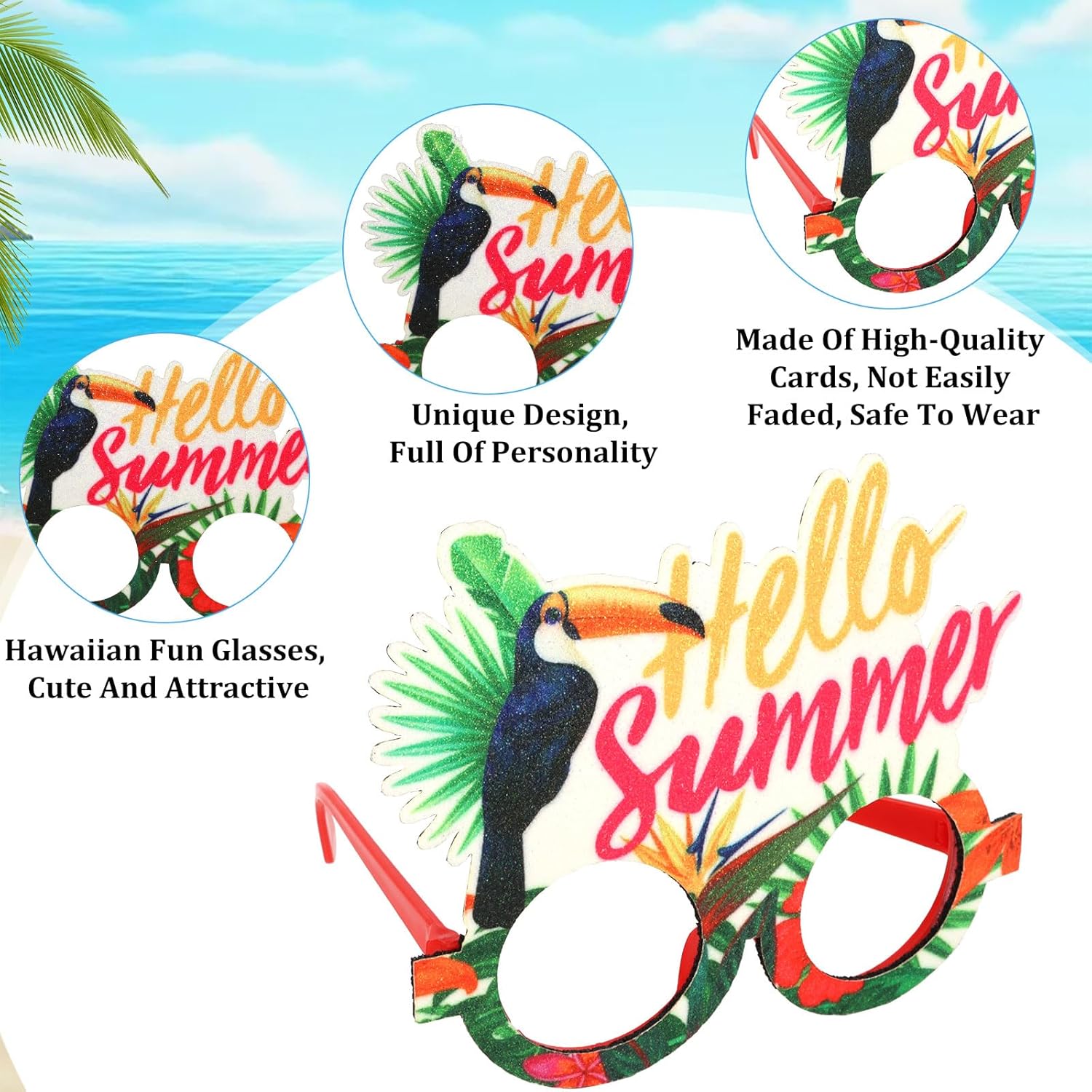 CURASA 9PCS Tropical Party Paper Glasses