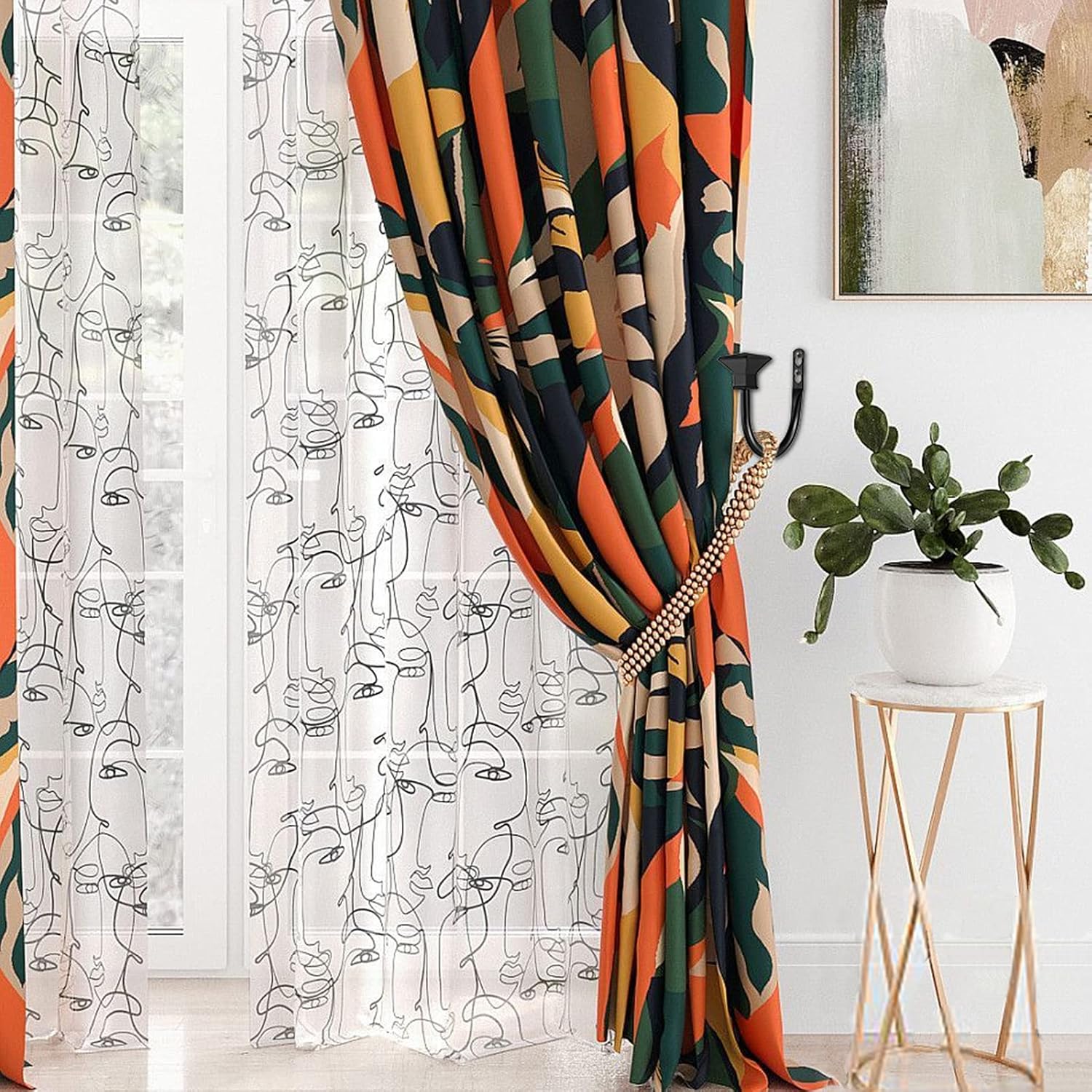 Sumnacon 4Pcs Square Metal Curtain Holdbacks Black